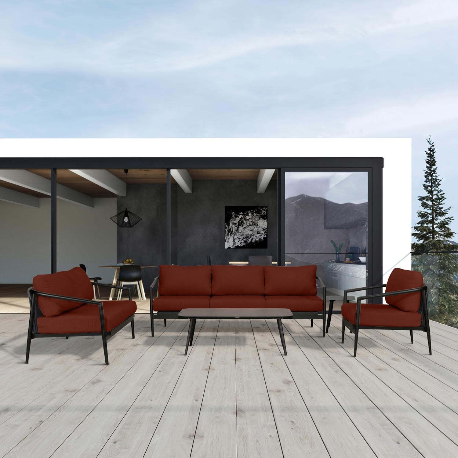 Midnight Cove 5 Pc Aluminum Seating Set w/ Sofa in Black/Canvas Henna by Lakeview Outdoor Designs