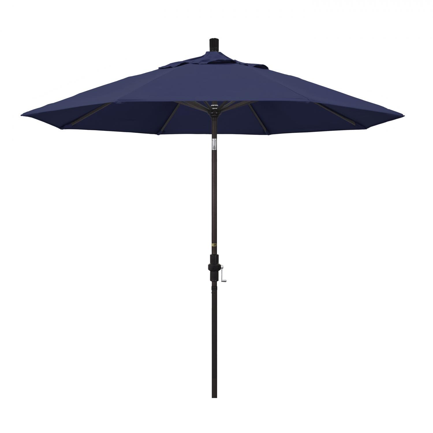 California Umbrella 9 Ft. Octagonal Aluminum Collar Tilt Patio Umbrella W/ Crank Lift & Aluminum Ribs - Bronze Frame / Olefin Navy Blue Canopy