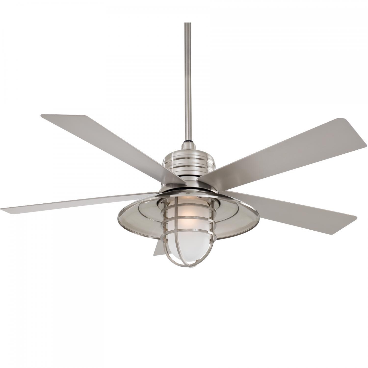 Minka-Aire Rainman 54-Inch 5-Blade LED Ceiling Fan in Brushed Nickel Wet Finish W/ Silver Blades, Integrated Light & Acid Etched Glass - F582L-BNW