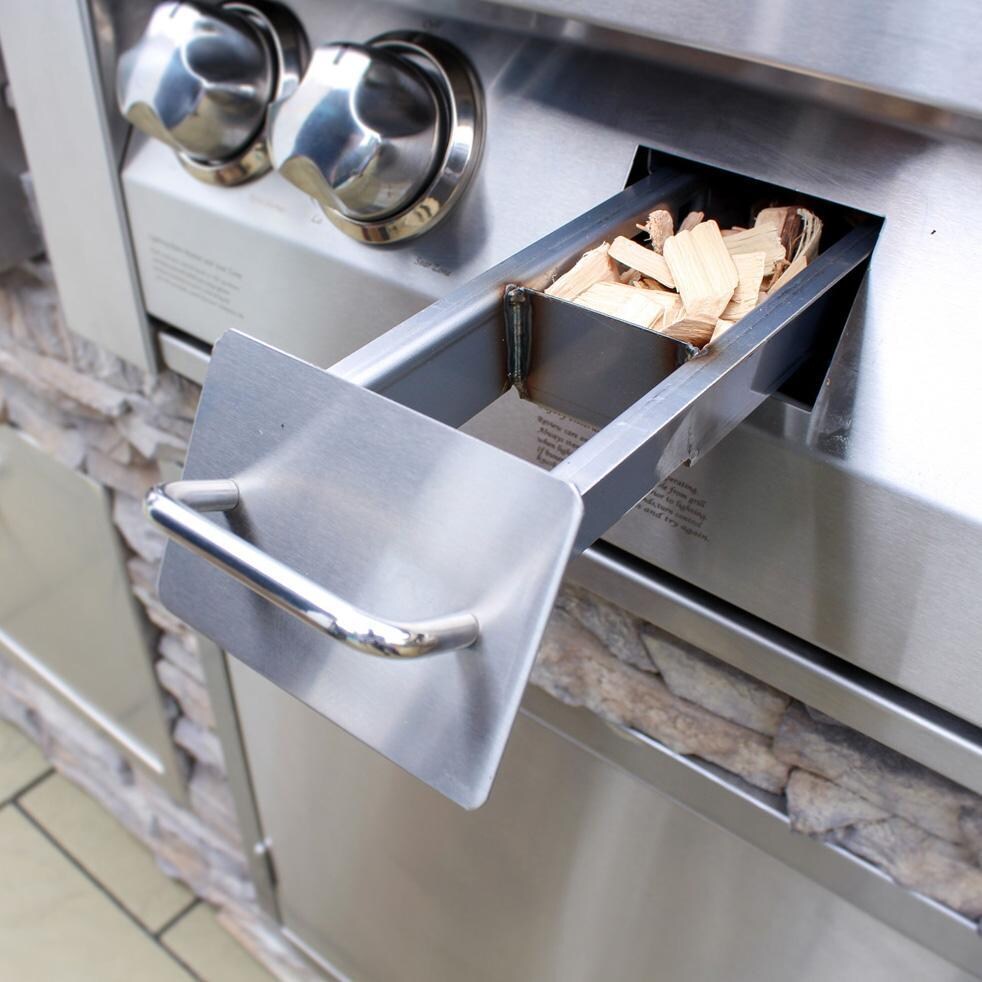 Vintage VBQ42SZG-L-1-KIT 42 Inch Liquid Propane Gas Grill with Sear Zone and 2-Door Cart - Wood Chip Tray with Chips - Detail thumbnail