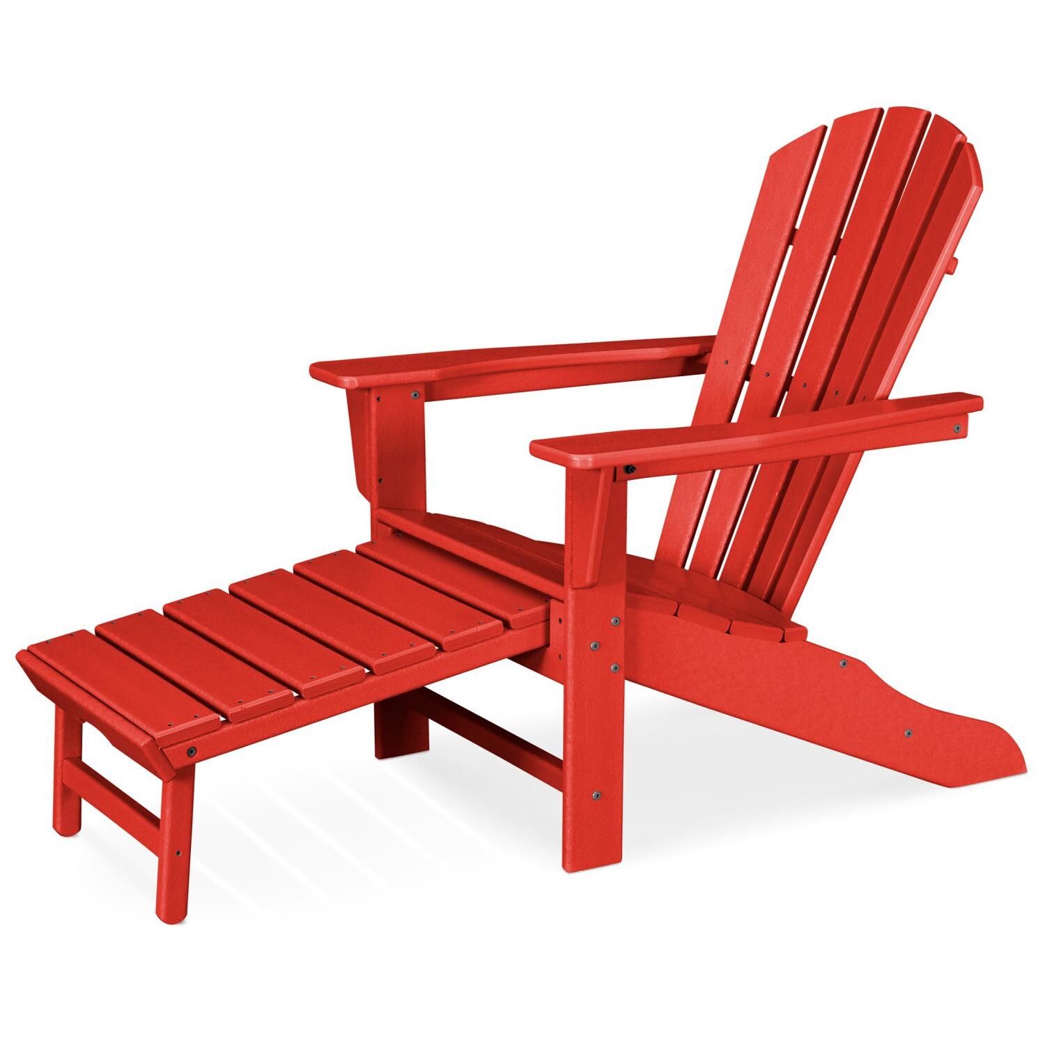 POLYWOOD Palm Coast Recycled Plastic Wood Patio Adirondack with Hideaway Ottoman - Sunset Red thumbnail