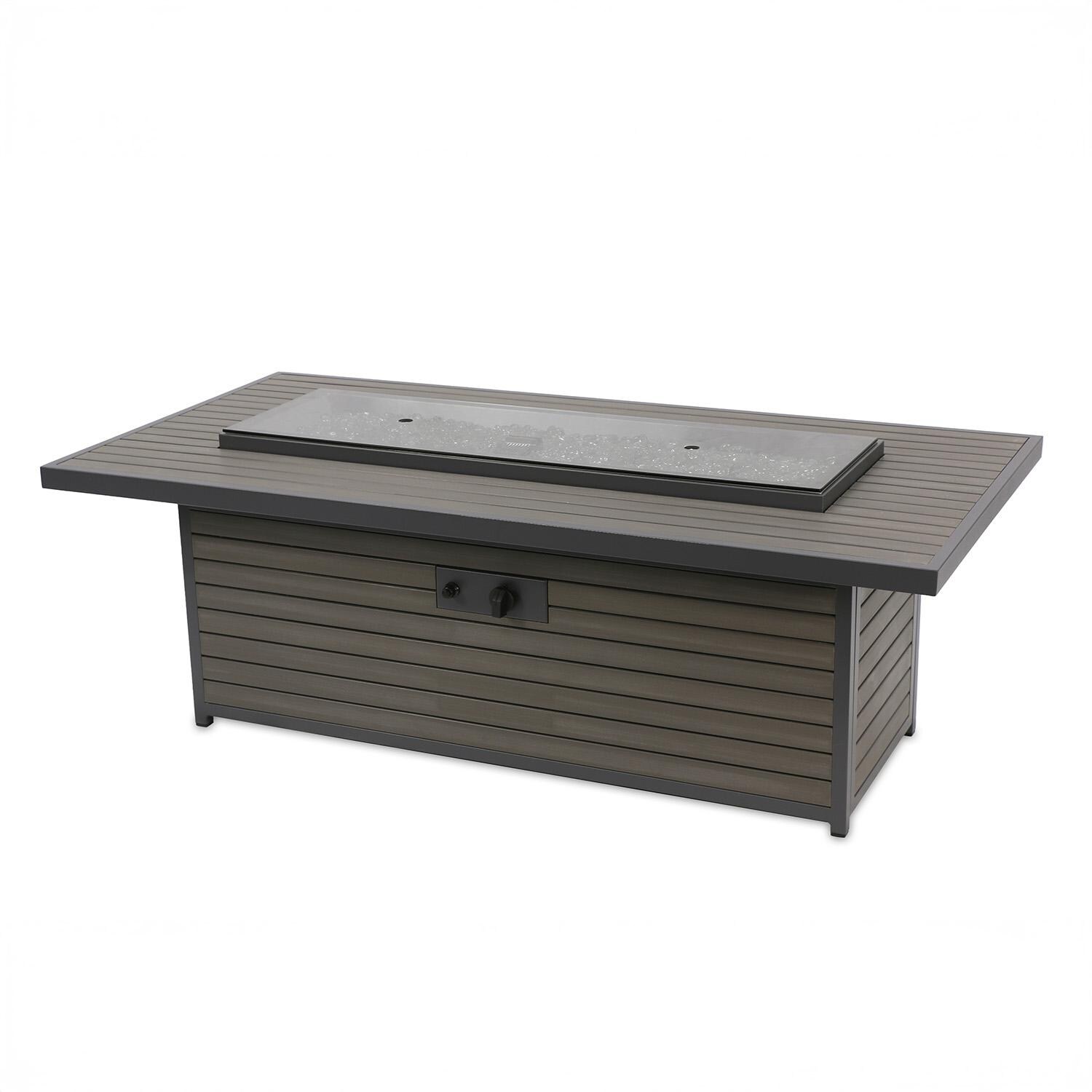 Revere 61-in Linear Natural Gas Fire Pit Table in Taupe by Lakeview Outdoor Designs (Ships Propane w/ Conversion Kit) - Lid On - White Background thumbnail