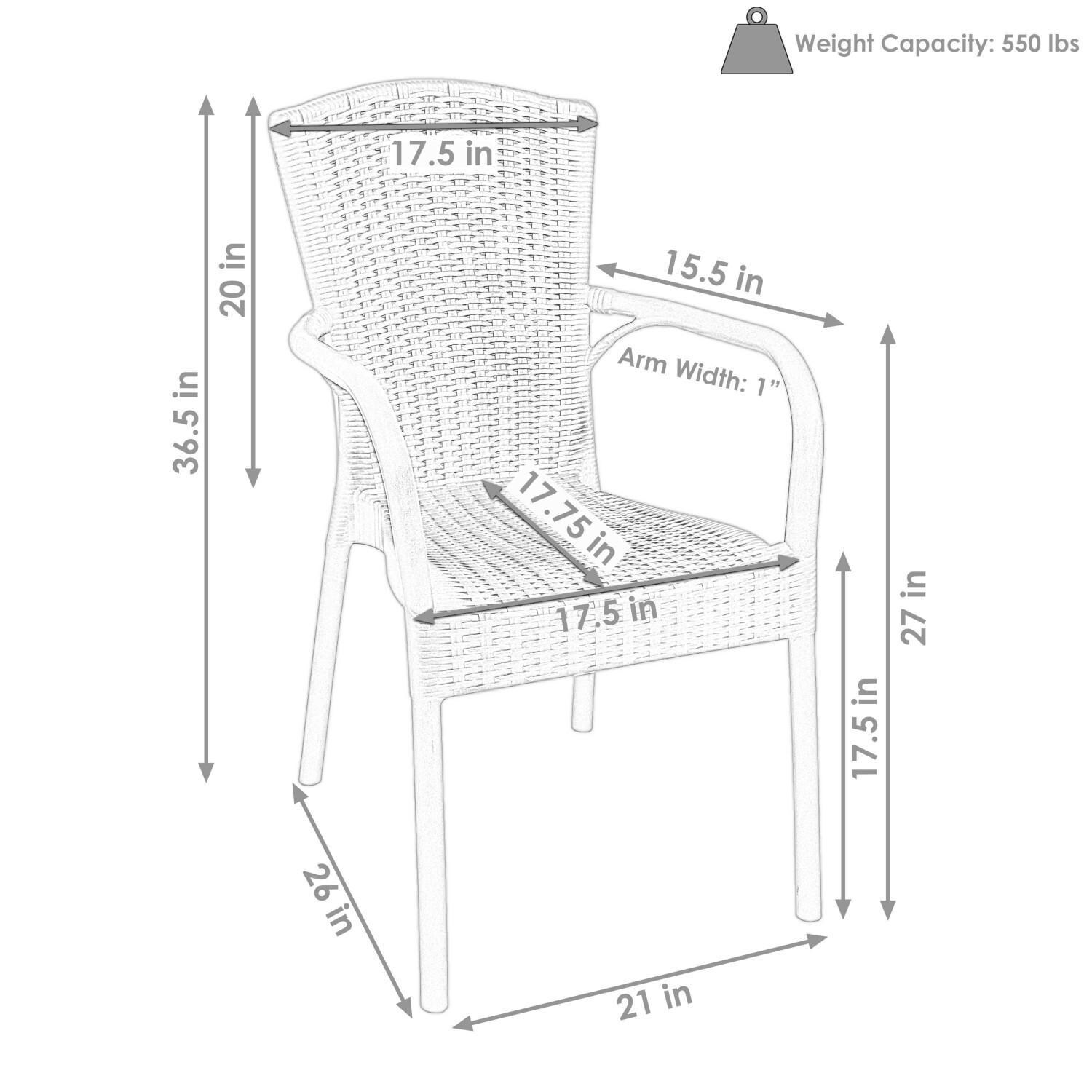 Ultimate Patio 4 Piece Stackable Outdoor Patio Dining Chair Set - Dimensions thumbnail