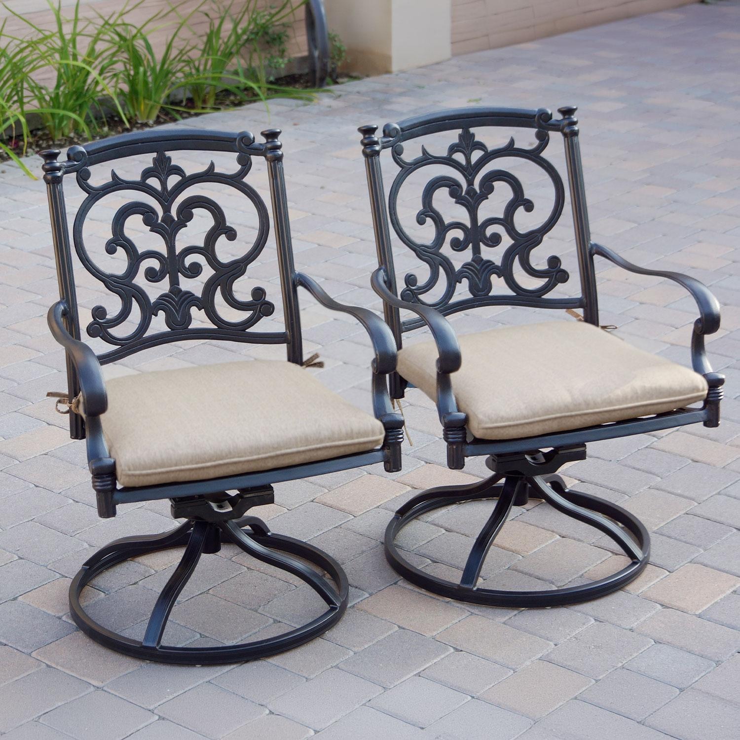 Santa Barbara 5 Pc Cast Aluminum Swivel / Rocker Dining Set in Antique Bronze/Beige Canvas by Darlee - Chairs - Lifestyle thumbnail