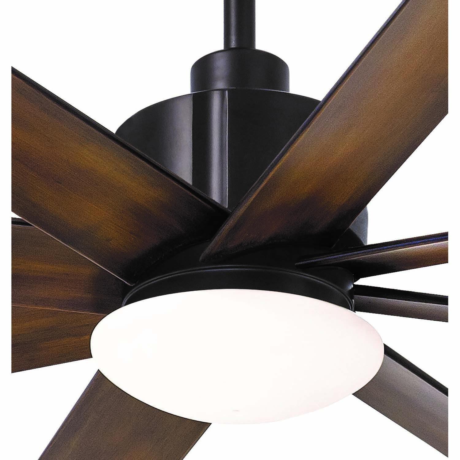 Minka-Aire F888L-DK Slipstream 65-Inch 8-Blade LED Ceiling Fan in Distressed Koa Finish w/ Distressed Koa Blades & Tinted Opal Glass - Closeup thumbnail