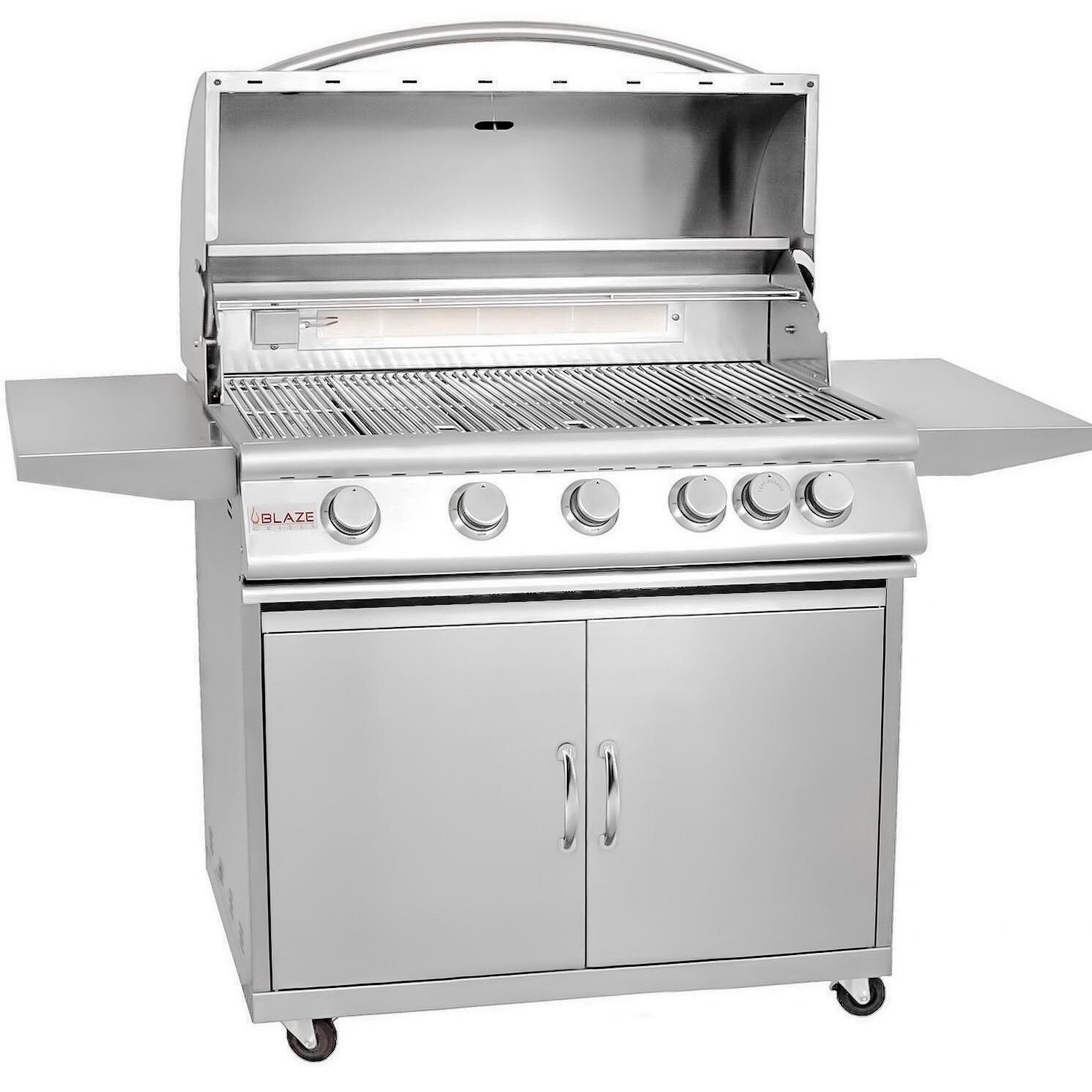 Blaze 40 Inch 5-Burner Gas Grill With Rear Infrared Burner On Cart - Lid Open thumbnail