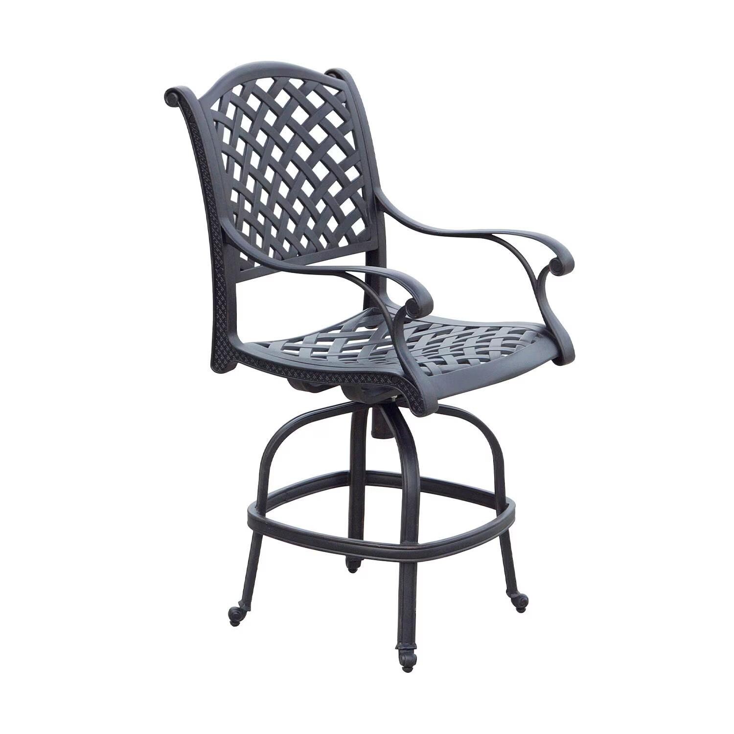 Nassau 5 Pc Cast Aluminum Bar Set w/ 42 Inch Round Series 30 Table & Swivel Bar Stools in Antique Bronze/Red by Darlee - Chair w/out Cushion Angled - White Background thumbnail