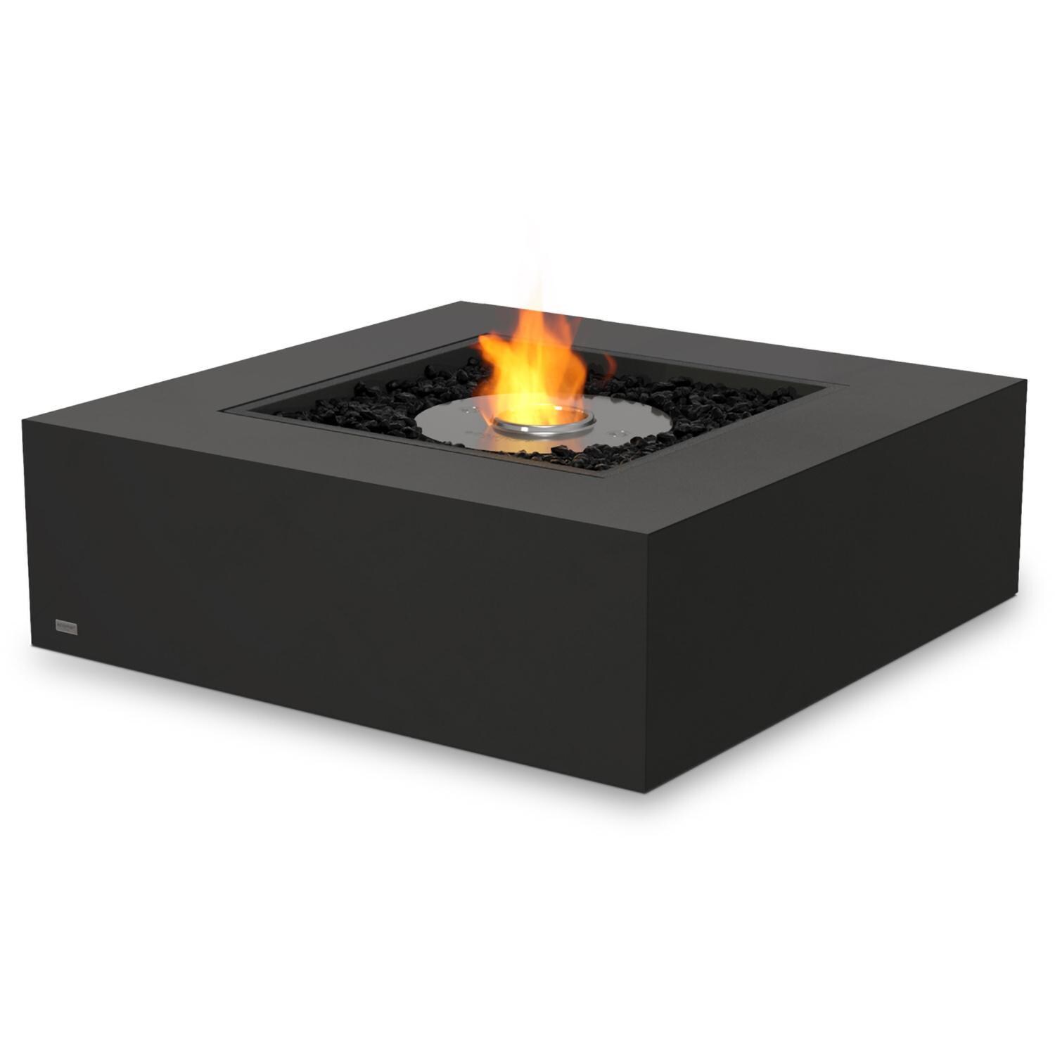 EcoSmart Fire ESF.O.BAS.40.GH Base 40 Inch Stainless Steel Burner Square Concrete Ethanol Fire Pit Table in Black Graphite - Small Flame - White Background thumbnail