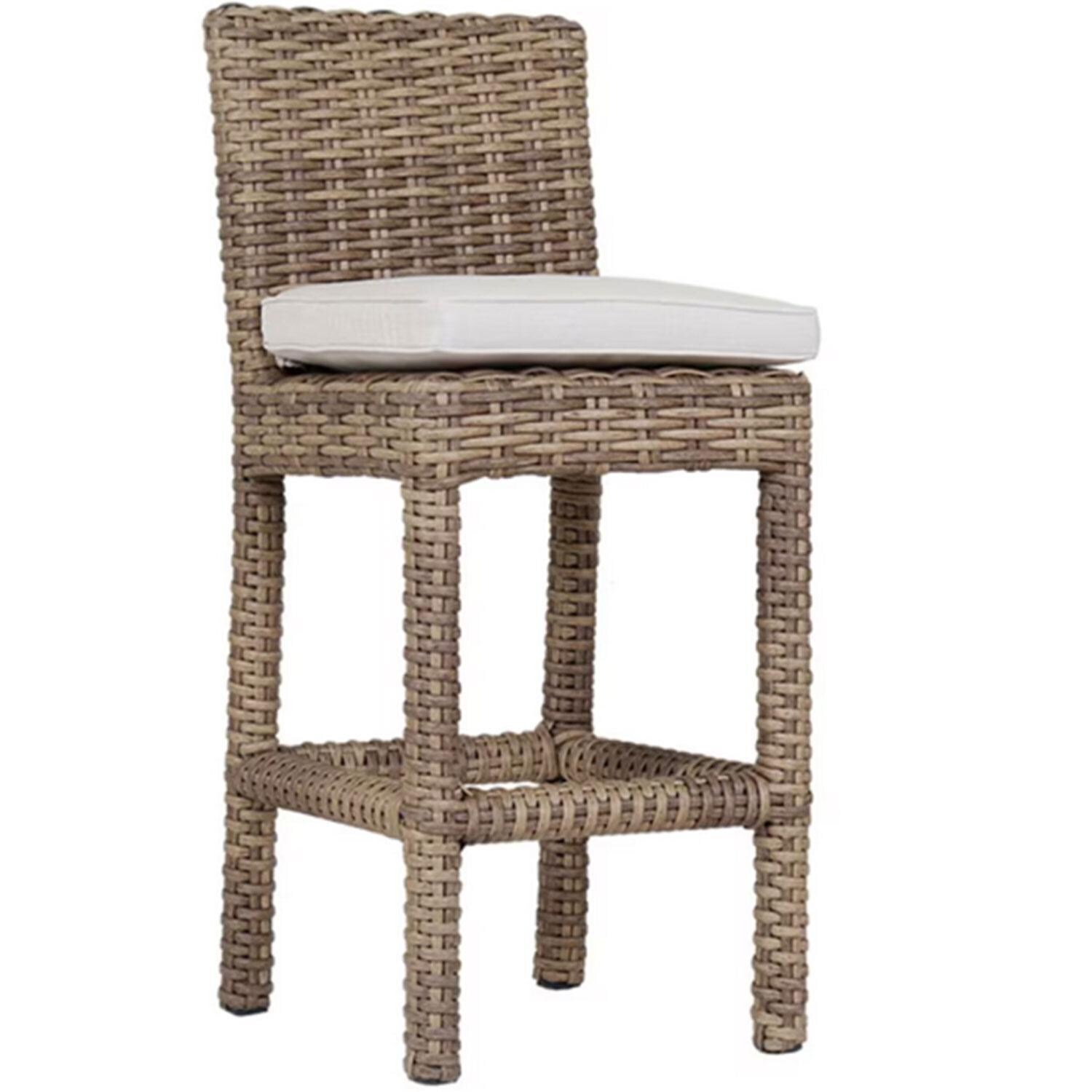 Sunset West Havana Resin Wicker Patio Barstool W/ Subrella Canvas Flax Cushions
