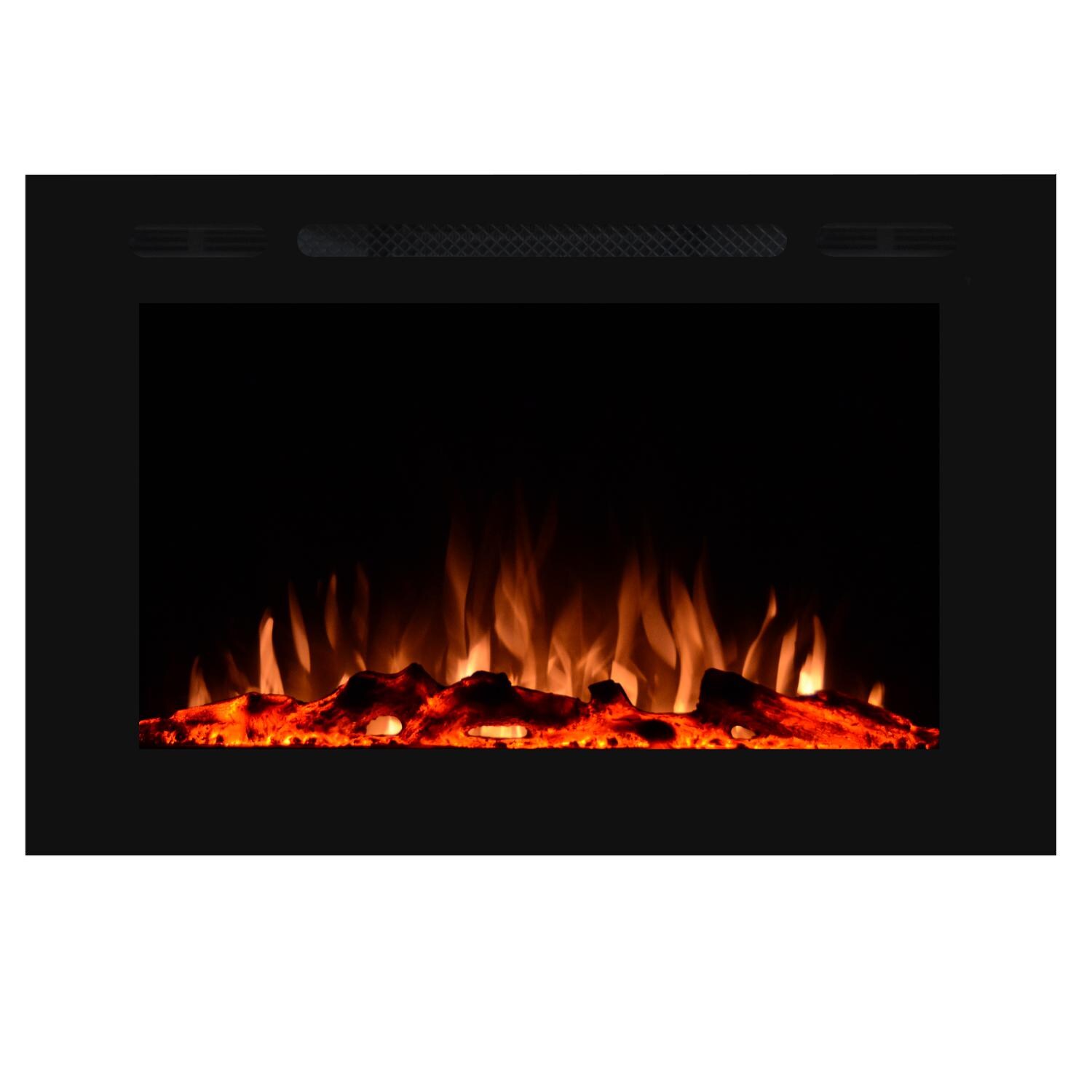 Touchstone Home Products Forte 40-Inch Wall Mount/Flush Mount Electric Fireplace With Black Glass Surround - Logs thumbnail