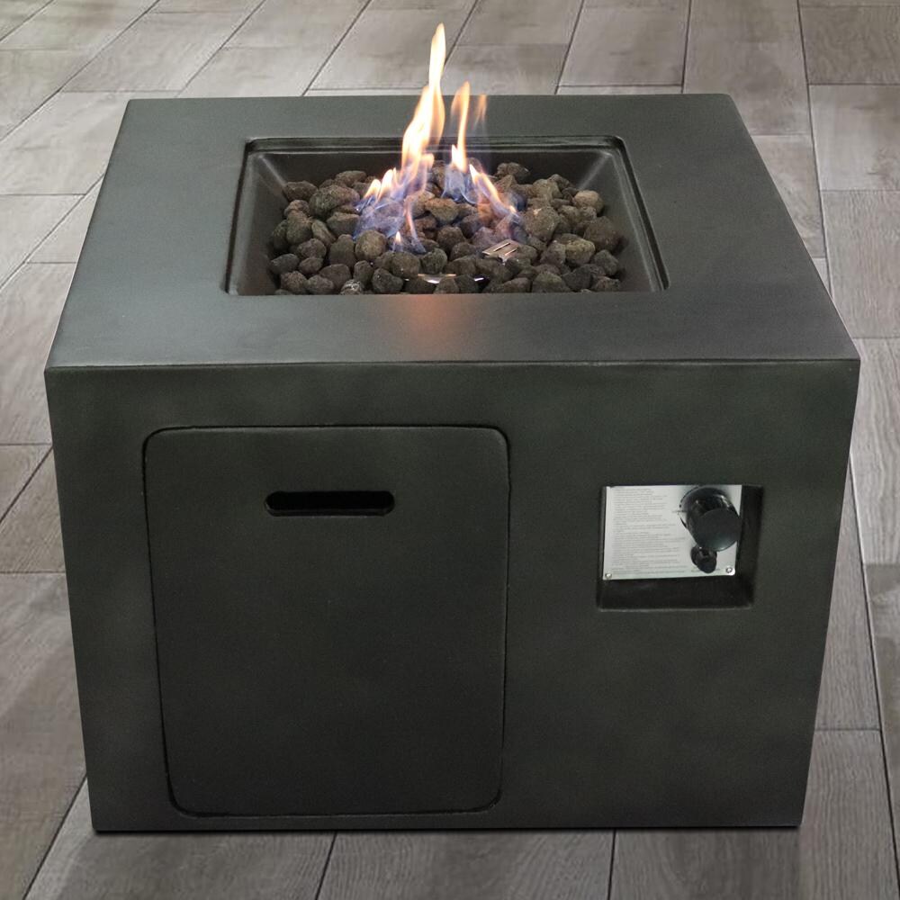 Ultimate Patio Currier Bay 30 Inch Square Concrete Propane Fire Pit Table in Dark Gray - Front - Lifestyle thumbnail