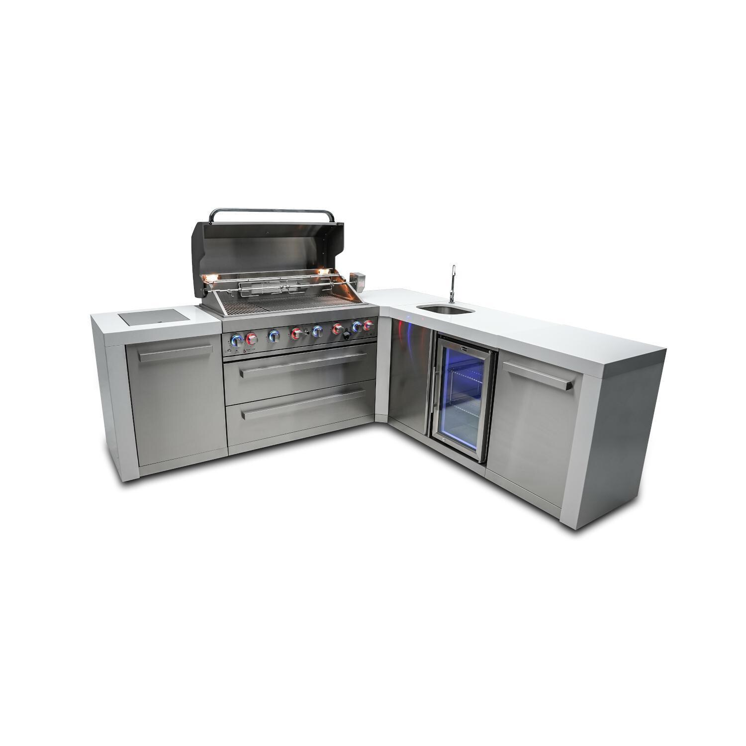 Mont Alpi 805 Deluxe Natural Gas Island w/ 90 Degree Corner & Beverage Center (Ships Propane w/ Conversion Kit) - Hood Open - White Background thumbnail