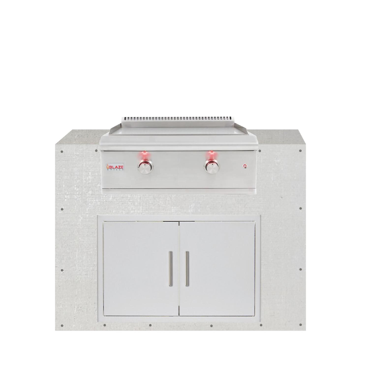 BBQGuys Signature 48-Inch Ready for Finish Outdoor Kitchen Module w/ Blaze LTE 30-Inch Propane Griddle & Double Doors