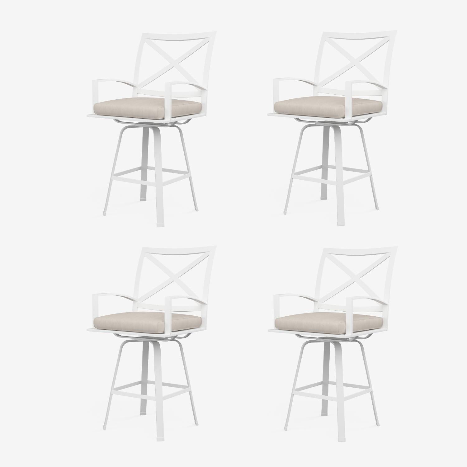 Sunset West - 501-7C-5492 (4) - Bristol 4 Piece Aluminum Swivel Patio Counter Stool Set W/ Sunbrella Canvas Flax Self Welt Cushions thumbnail