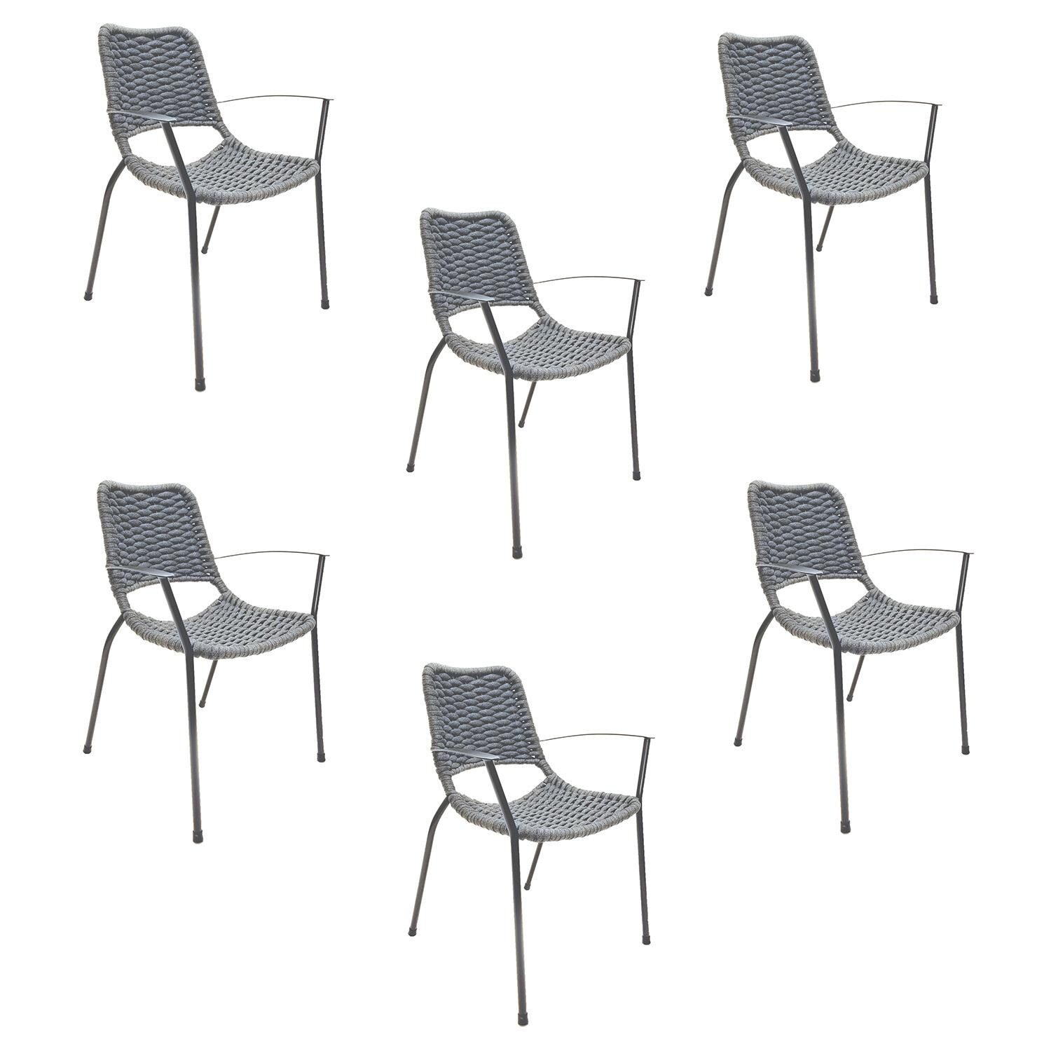 Metro 6 Pc Iron Dining Chair in Grey / Grey Rope by KETTLER