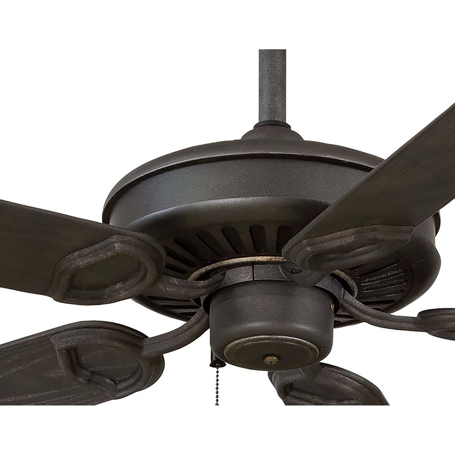Minka-Aire F589-BI/AI Sundowner 54-Inch 5-Blade Ceiling Fan in Black Iron w/ Aged Iron Accents Finish & Black Iron Blades - Closeup thumbnail
