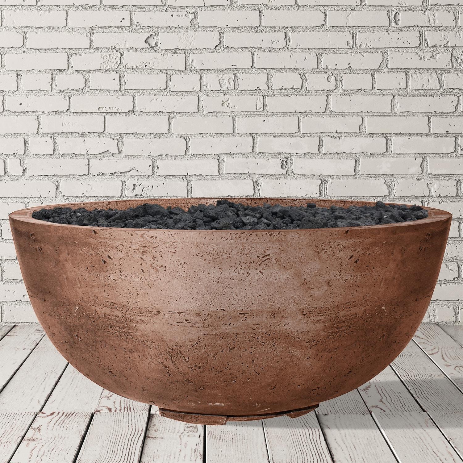 Moderno 1 39-in Round Glass Fiber Reinforced Concrete Propane Fire Bowl in Cafe by Prism Hardscapes - With Lava Rocks - Lifestyle thumbnail