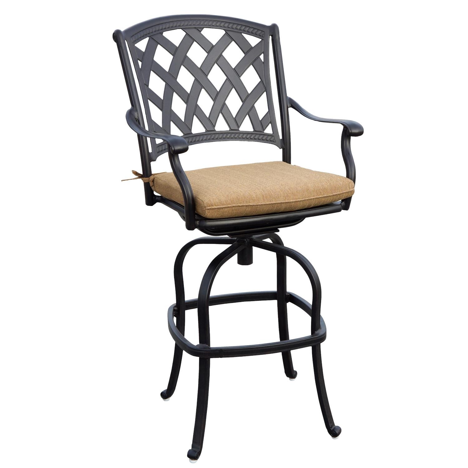 Darlee 201630-5PC-30F Ocean View 5 Piece Cast Aluminum Patio Bar Set W/ 42 Inch Round Table & Sesame Cushions - Bar Stool thumbnail