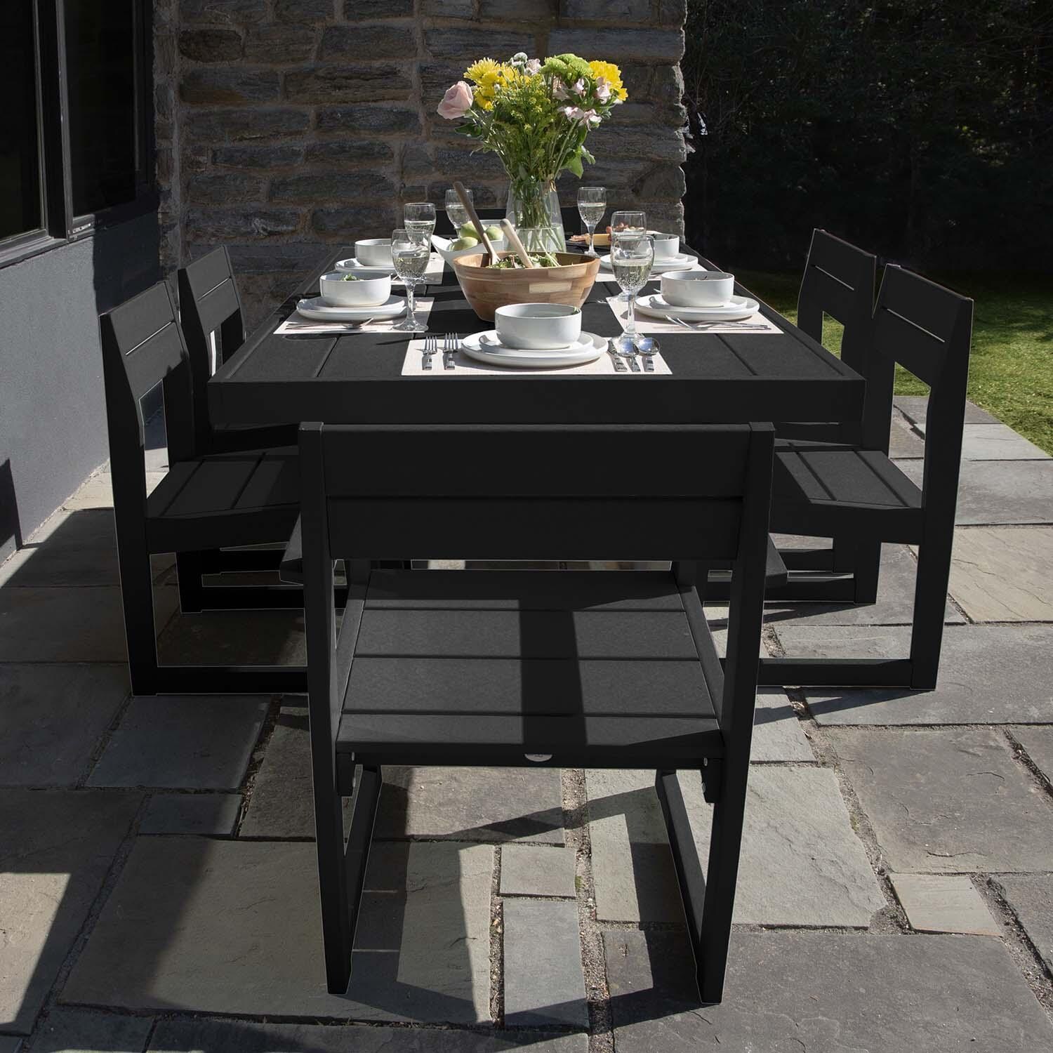 Hazel Cove 7 Pc Recycled Plastic Dining Set in Black Sand by Lakeview Outdoor Designs - End View - Lifestyle thumbnail