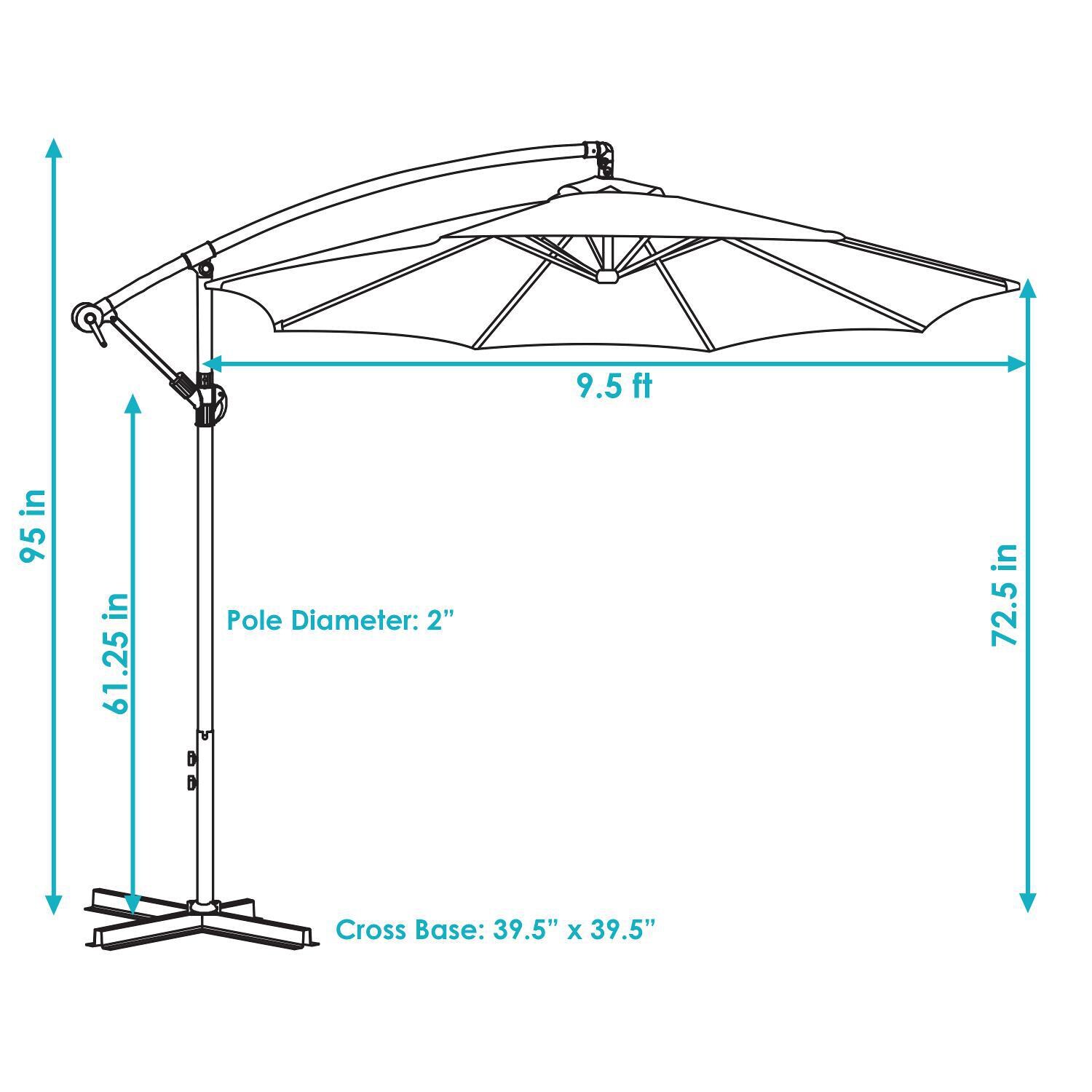 Ultimate Patio 9.5 Ft. Octagonal Patio Cantilever Umbrella W/ Crank - Tangerine - Dimensions