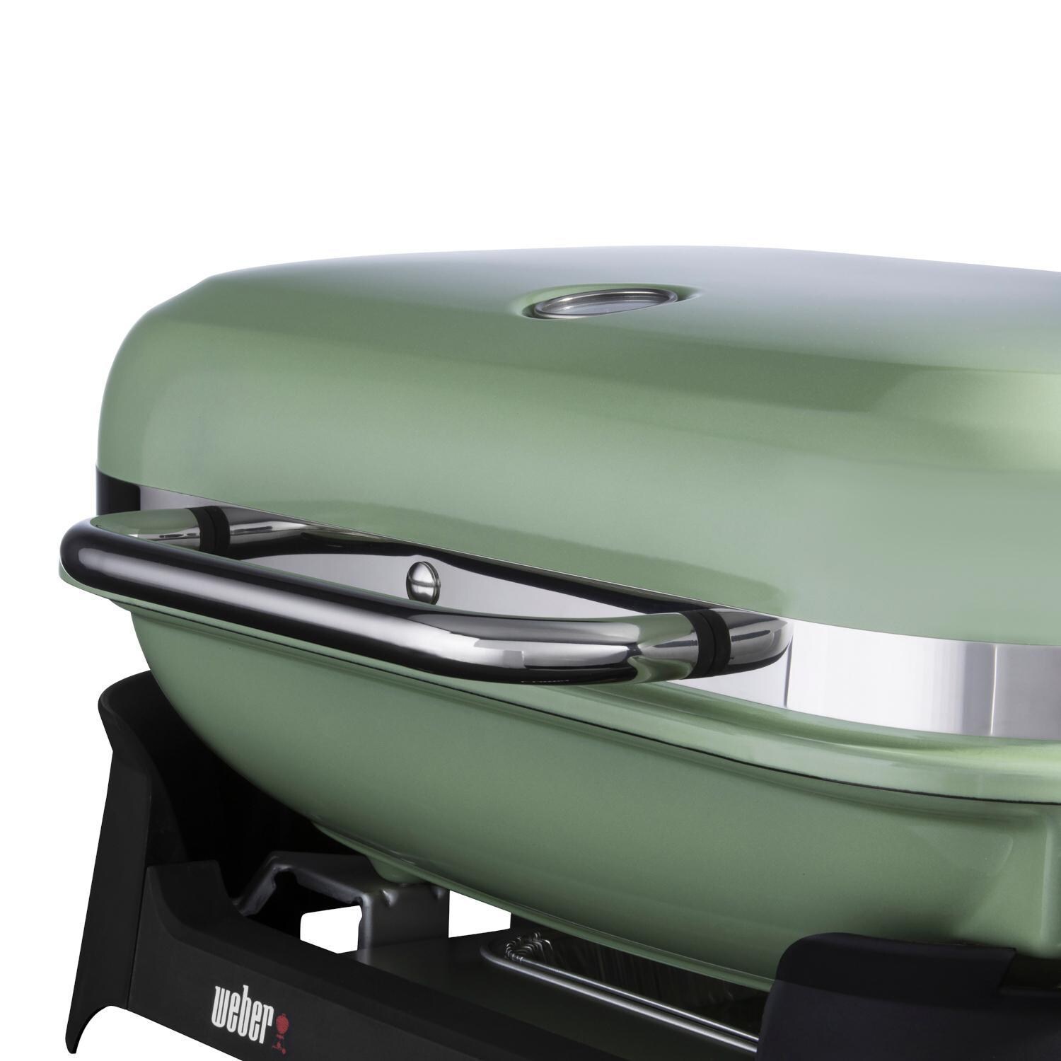 Weber 92070901 Seafoam Green Lumin Portable 1560 Watt Electric Grill - Front Handle - Detail