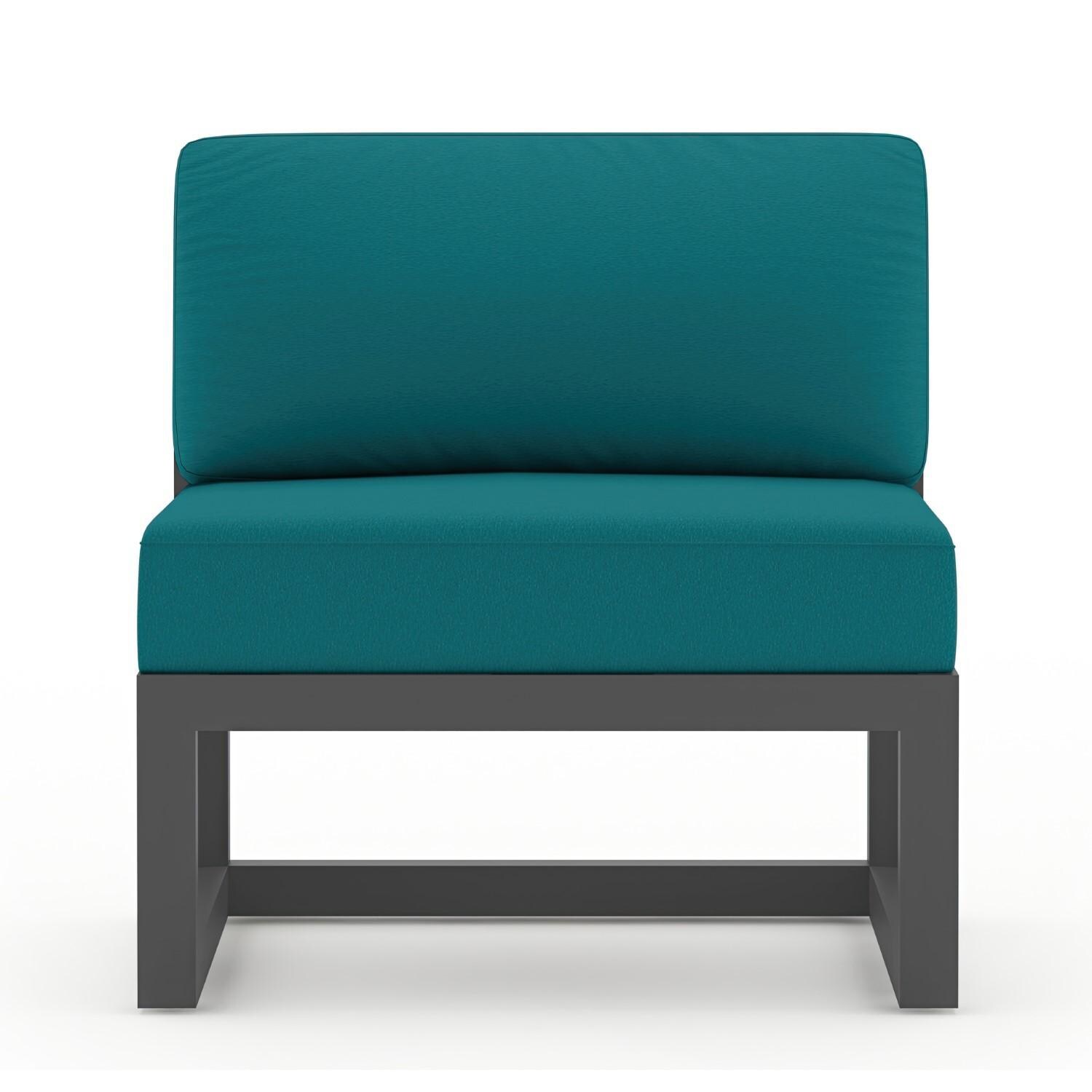 Lakeview MSTYCV-SL-SET212-PC Misty Cove 7 Pc Aluminum Sectional Set in Slate w/Chat Table & Spectrum Peacock Cushions by Lakeview Outdoor Designs - Middle Section - White Background thumbnail