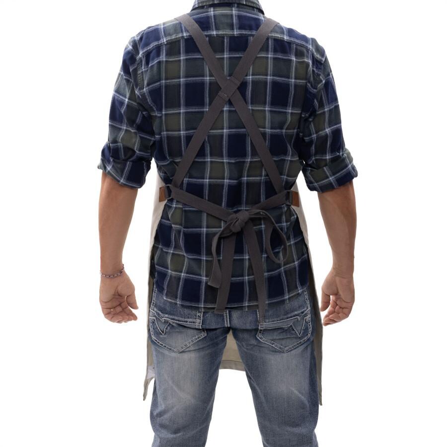 Barebones Living CKW-478 Chef Grilling Apron - Stone Rear View With Straps Tied Behind thumbnail