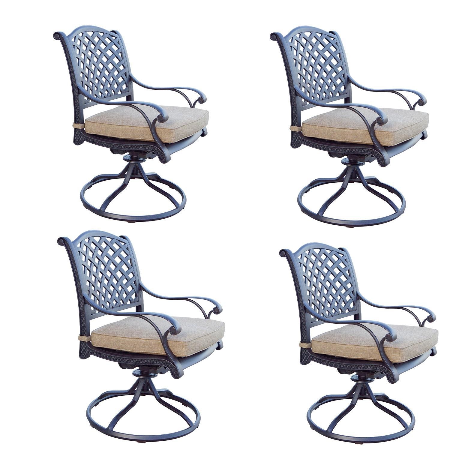 Darlee Nassau Cast Aluminum 4 Pc Set Swivel Rocker Dining Chair Set in Antique Bronze/Beige Canvas by - B/DL13-5-4-S