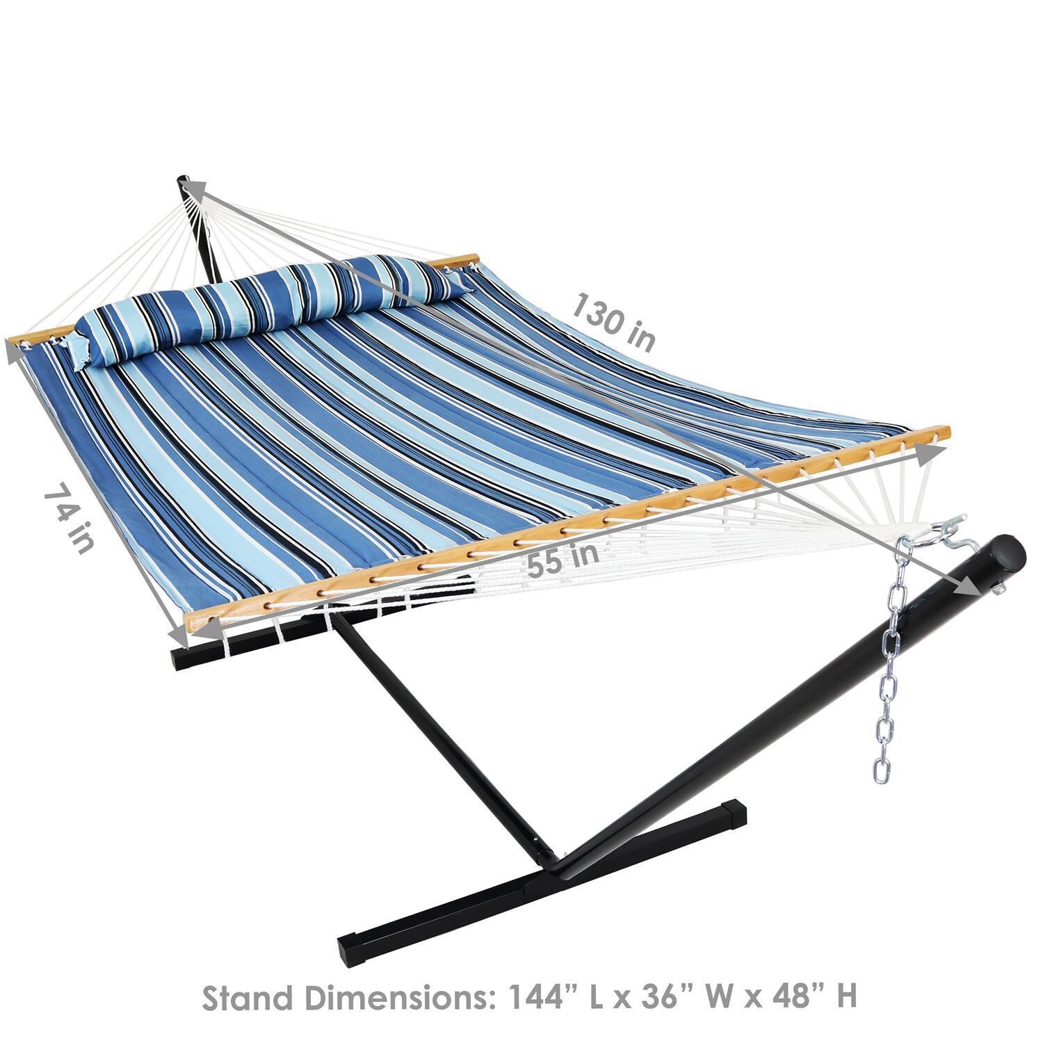 Ultimate Patio Quilted Double Hammock w/ 12-Foot Stand - Misty Beach - Dimensions thumbnail