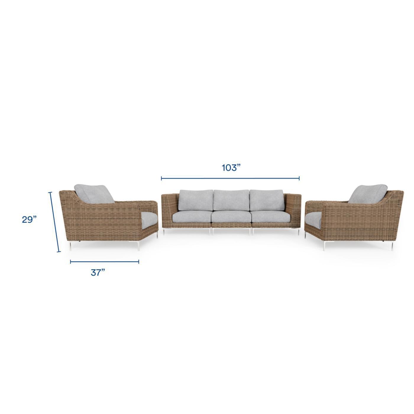Outer PS-OUT-00137 Brown Wicker Outdoor Sofa w/ Armchairs - 5 Seat - Dimensions thumbnail