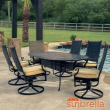Carondelet 7 Piece Wicker Patio Dining Set W/ 84 Inch Oval Patio Dining Table, Swivel Rockers & Sunbrella Spectrum Sand Cushions By Lakeview Outdoor Designs image