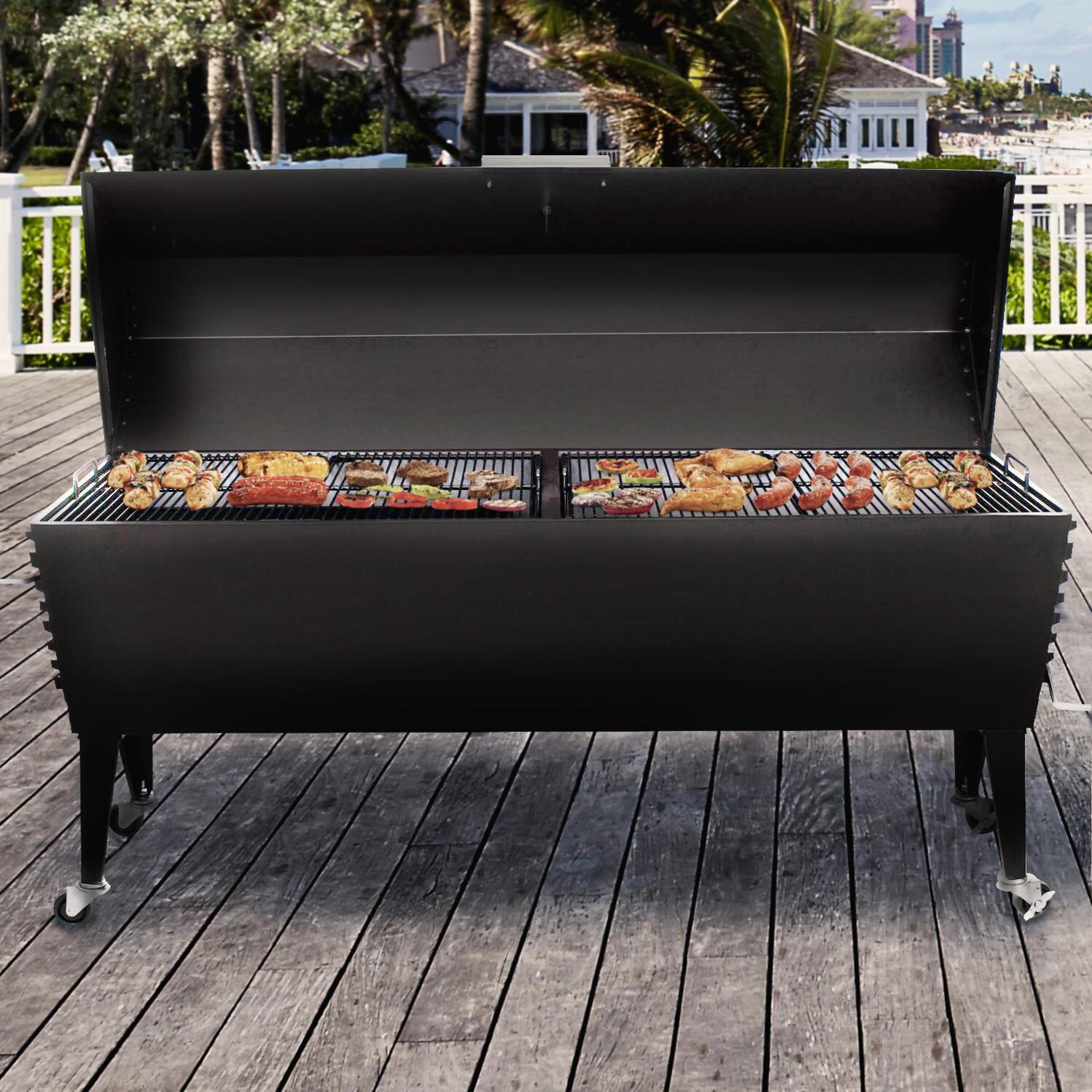 Cajun Grill Stretch 72-Inch Charcoal BBQ Grill - Black