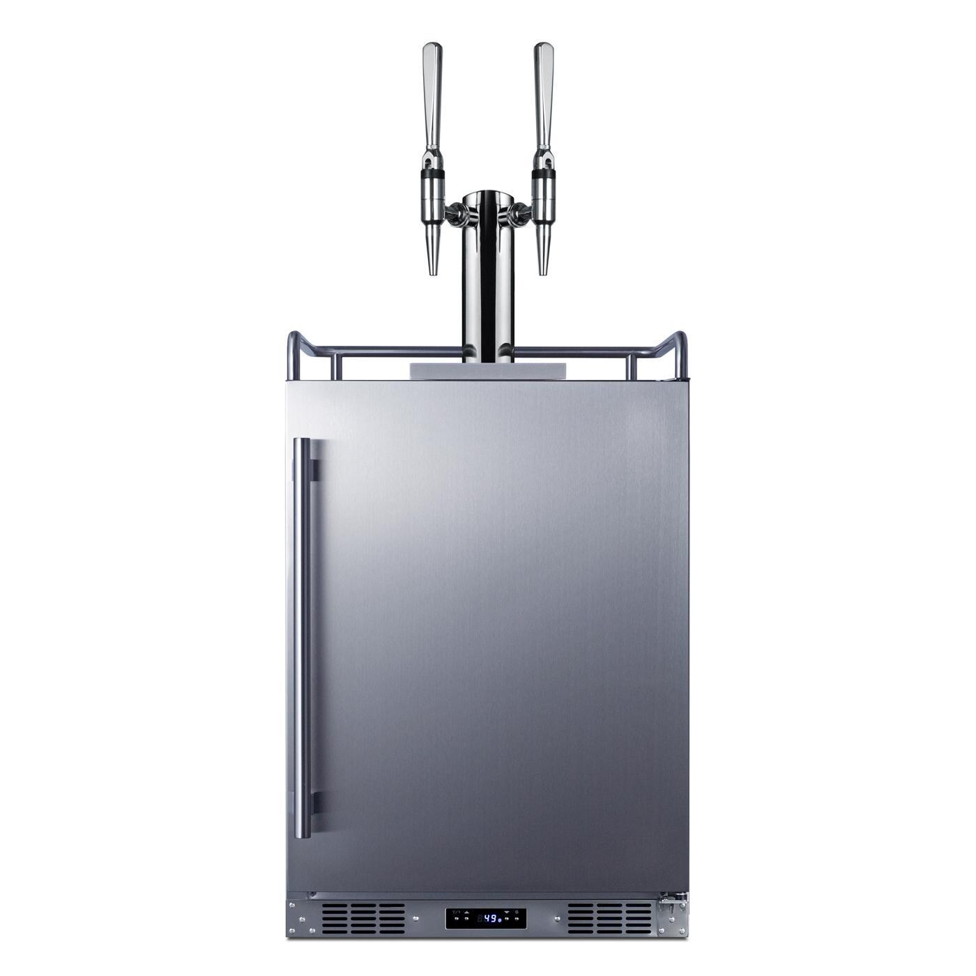 Summit Commercial Outdoor Rated Double Tap Nitro Infused Coffee Dispenser / Kegerator w/ Shelves - SBC682NCFTWIN