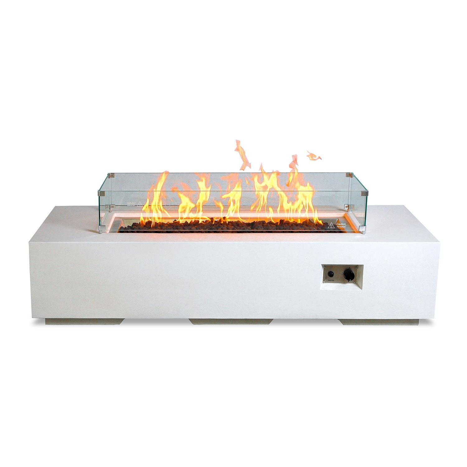 Glenwood 72-in Rectangular Concrete Natural Gas Fire Pit in White by Lakeview Outdoor Designs - Glass Wind Guard - White Background thumbnail