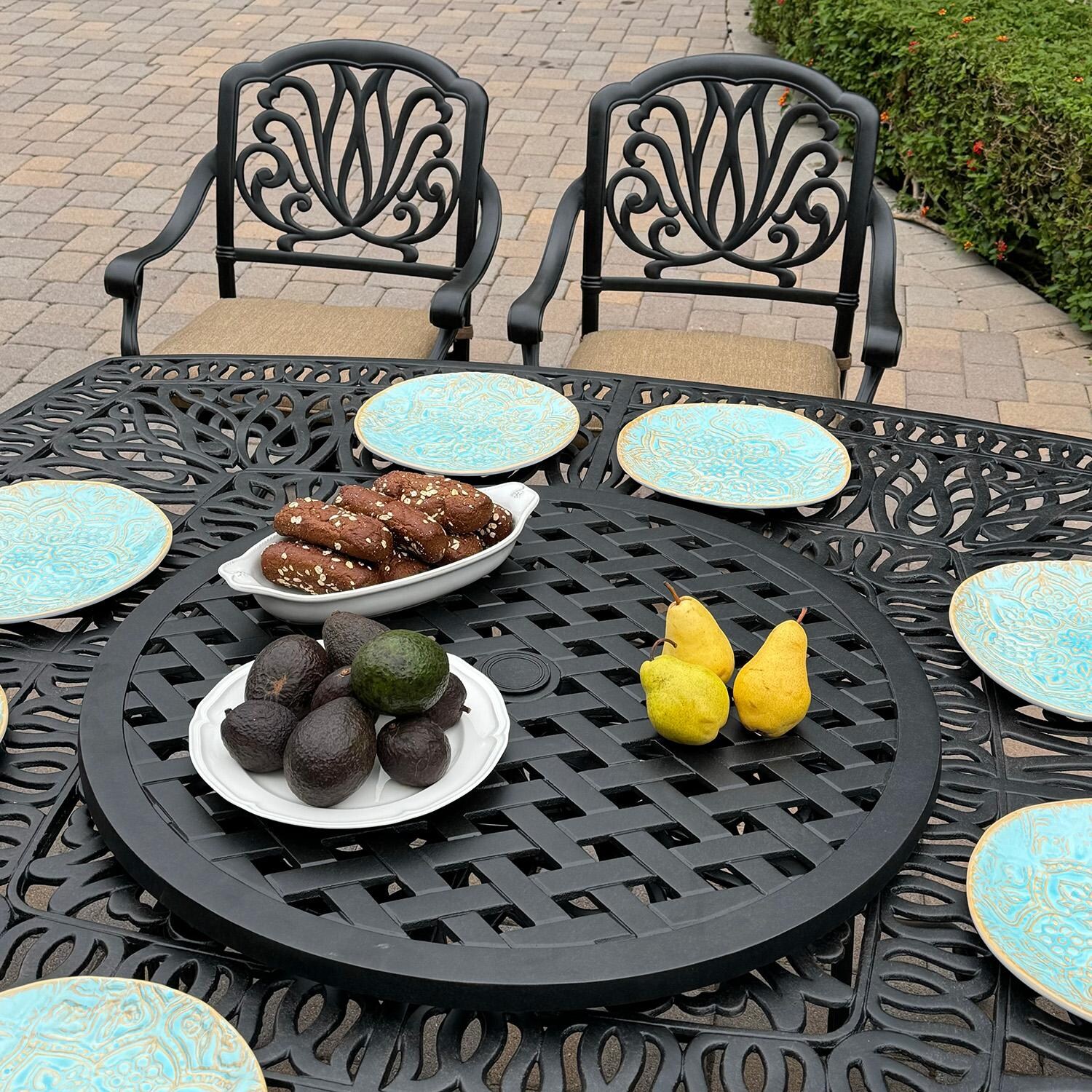 Elisabeth 10 Pc Cast Aluminum Dining Set w/ Lazy Susan in Antique Bronze by Darlee - Lazy Susan - Detail thumbnail