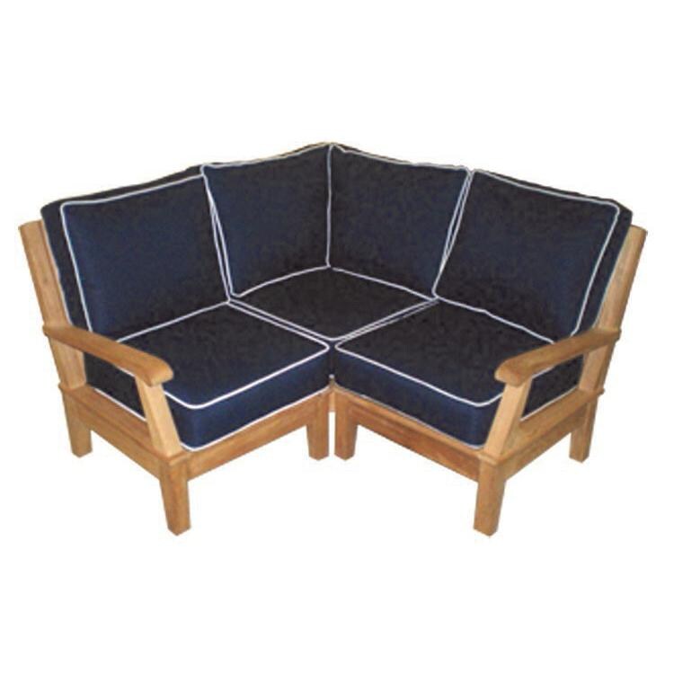 Royal Teak Collection Miami Teak Patio Sectional Base W/ Sunbrella Canvas Navy Cushions thumbnail