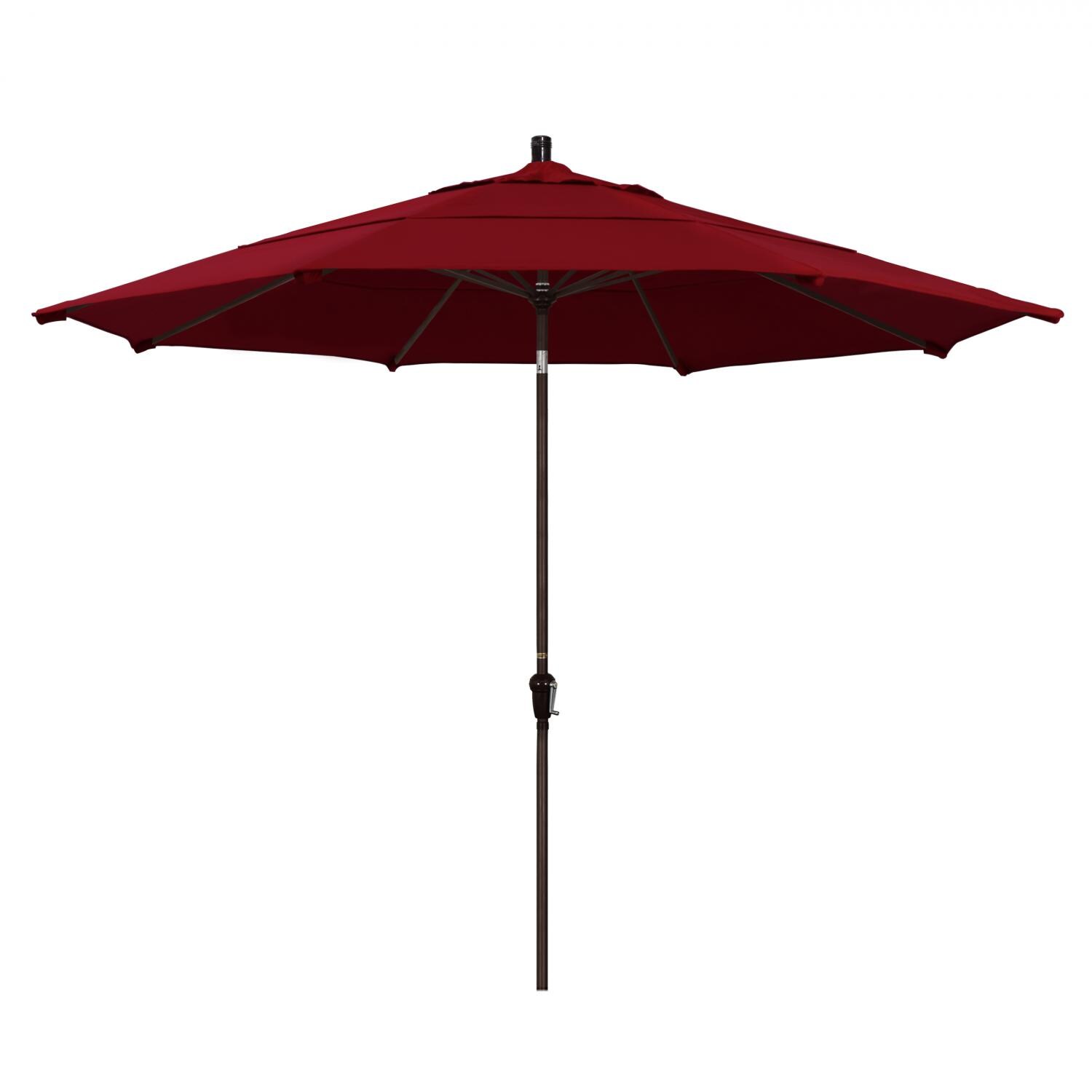 California Umbrella 11 Ft. Octagonal Aluminum Auto Tilt Patio Umbrella W/ Crank Lift & Aluminum Ribs - Bronze Frame / Olefin Red Canopy