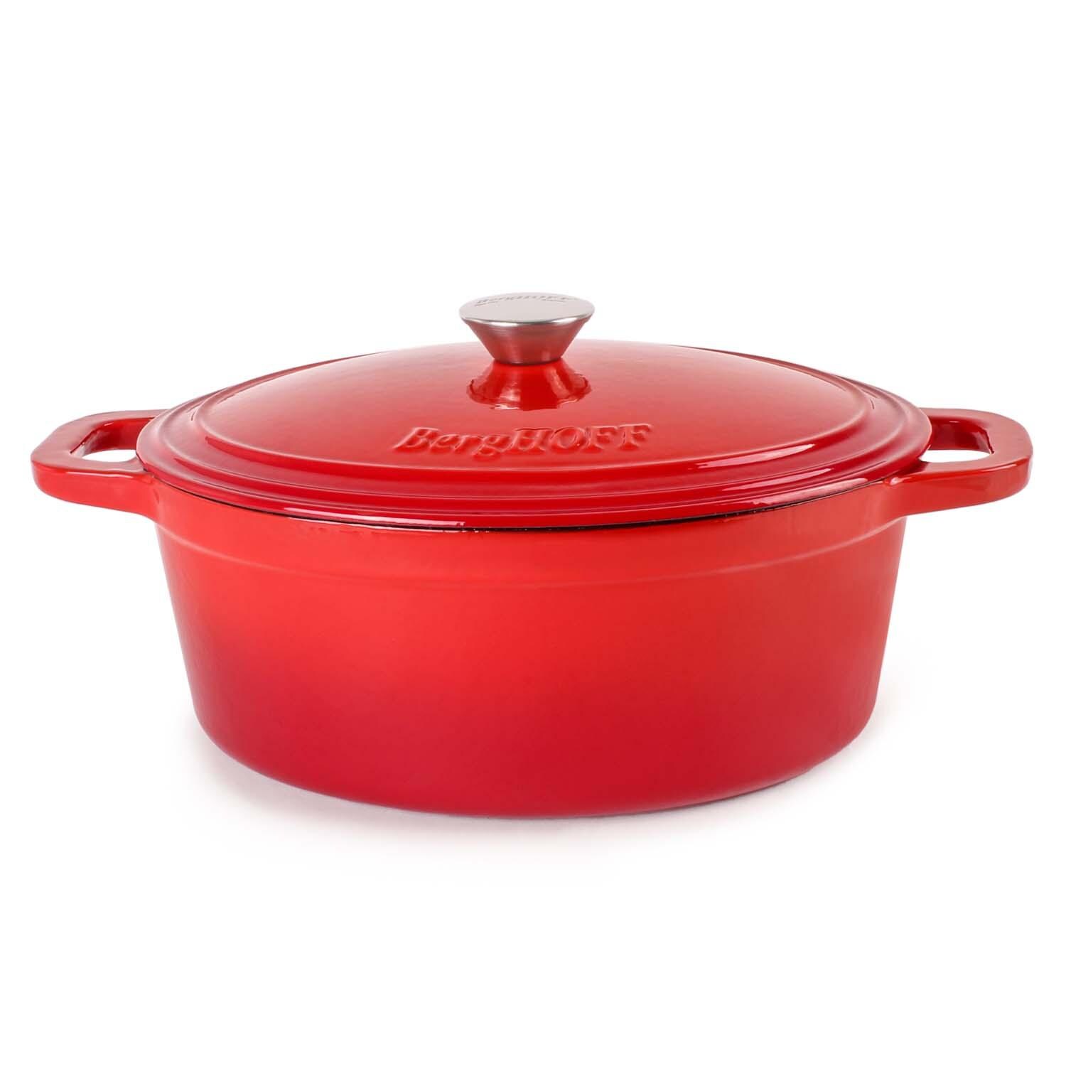BergHOFF 11 1/2-in Neo Cast Iron 5 Qt. Oval Dutch Oven w/ Lid - Red