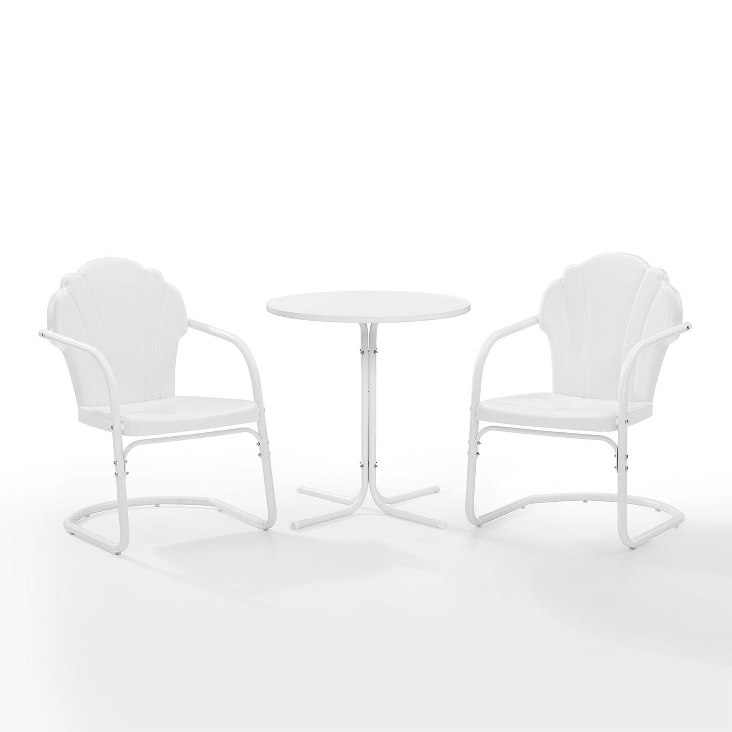 Ultimate Patio UP-32243WH 3Pc Retro Outdoor Bistro Set in White Satin - Angled Inward - White Background thumbnail