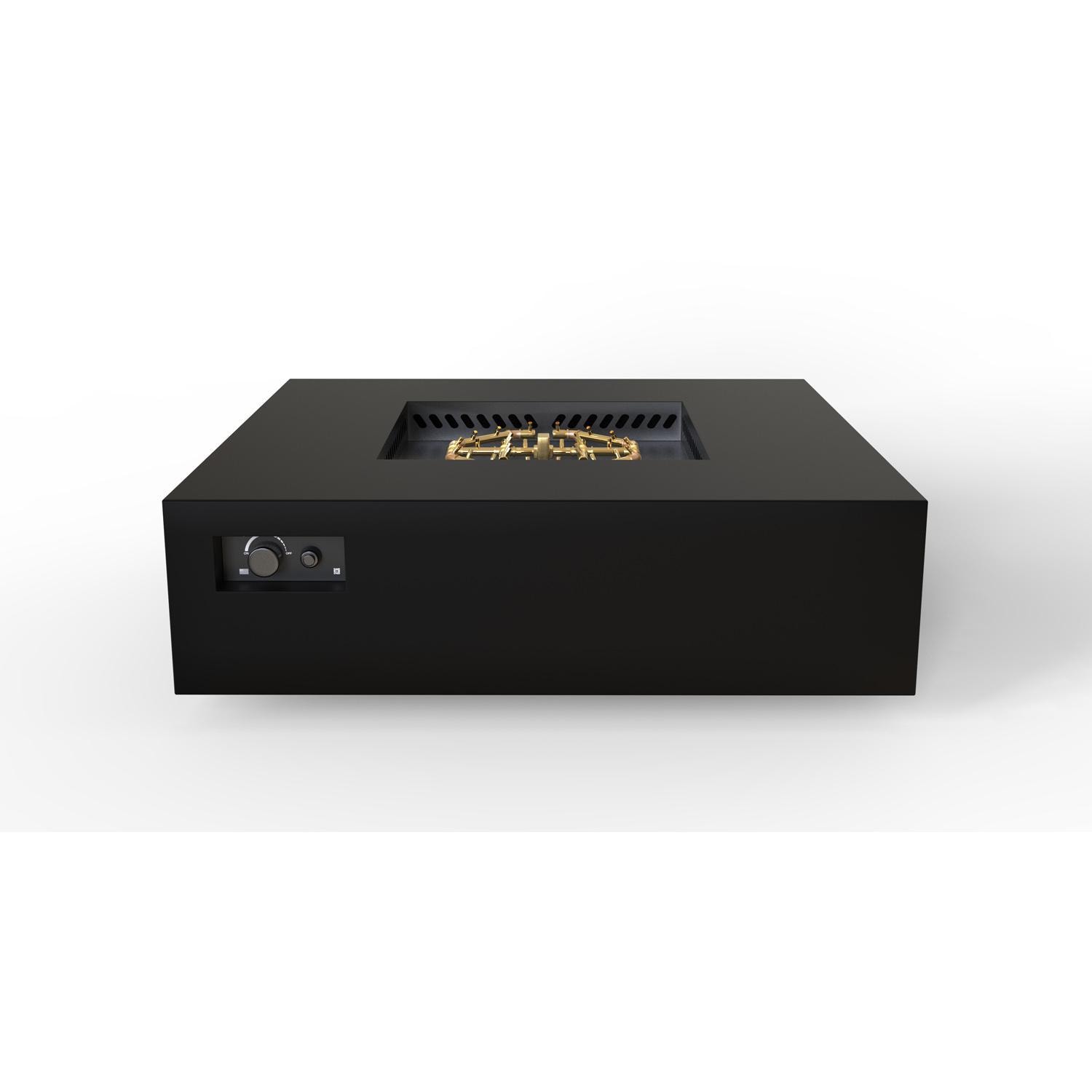AON 56 Inch Square Powder Coated Steel Natural Gas Fire Pit Table in Black By Warming Trends - Front Angled View - White Background thumbnail