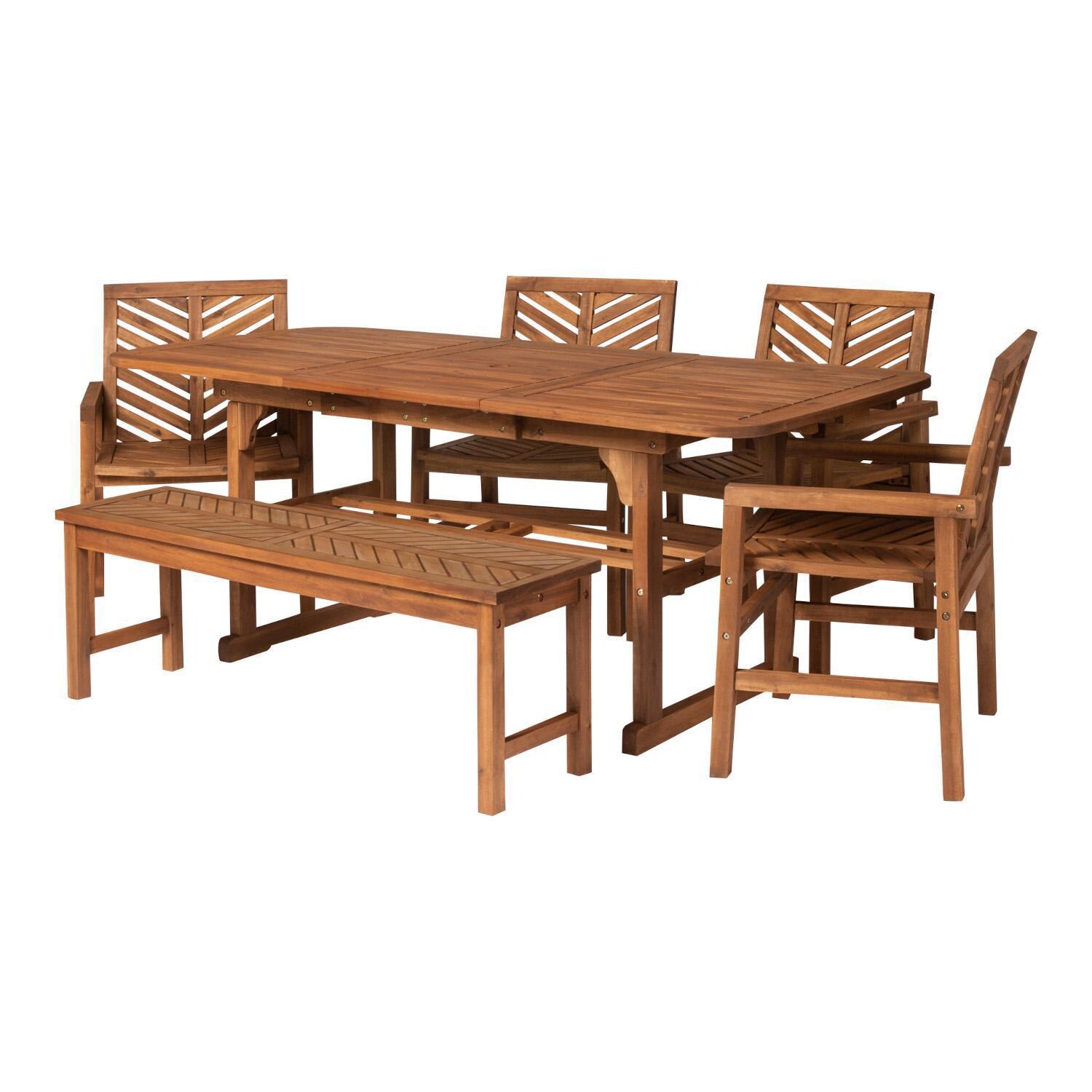 Ultimate Patio Wishlake 6 Piece Acacia Patio Dining Set W/ 55-79 X 35 Inch Extension Rectangular Table - Brown - Angled Left thumbnail