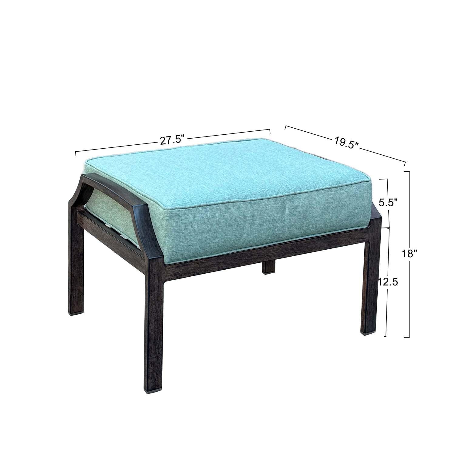 Atlantis 5 Pc Aluminum Seating Set in Walnut/Spa by Darlee - Ottoman - Dimensional thumbnail