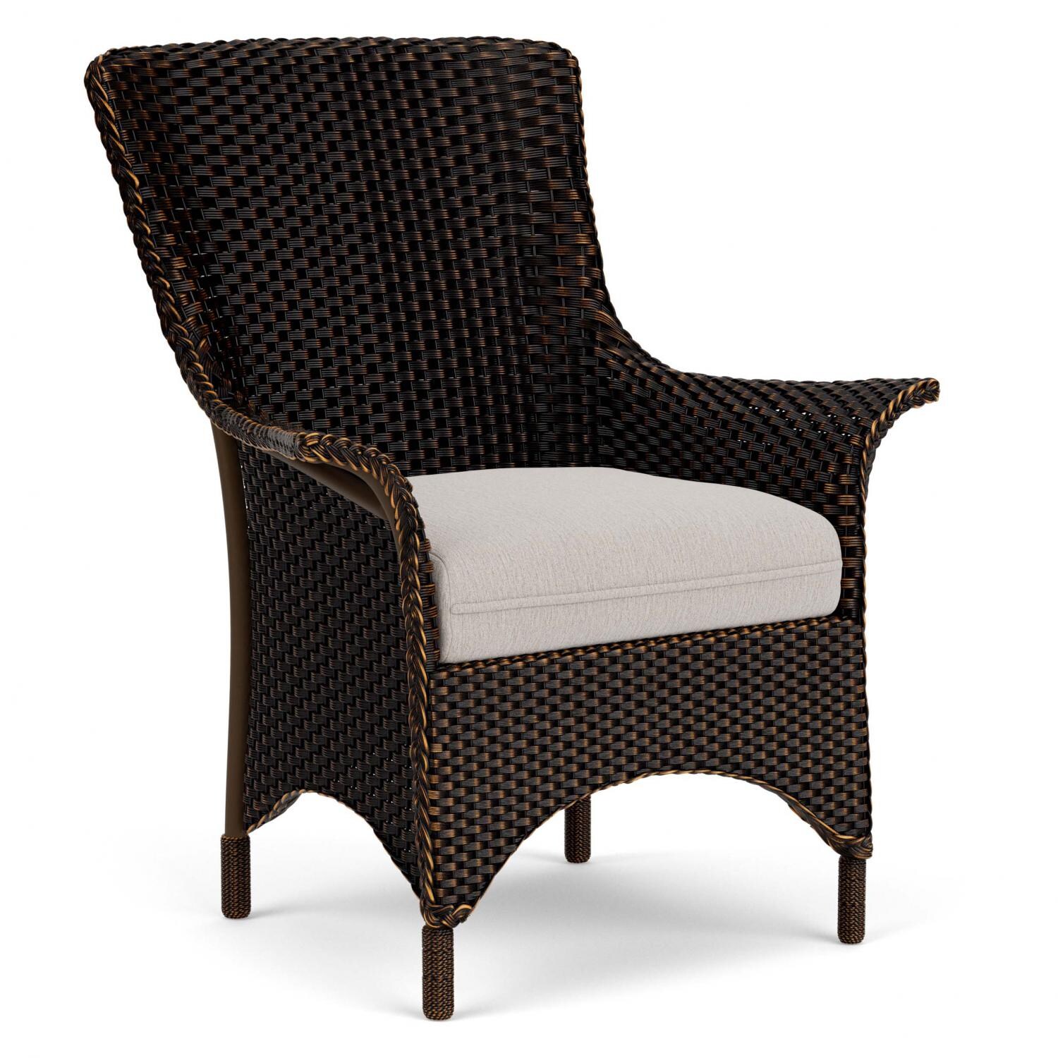 Lloyd Flanders Mandalay Dining Armchair in Mink Finish with Remy Cloud fabric - Angled thumbnail