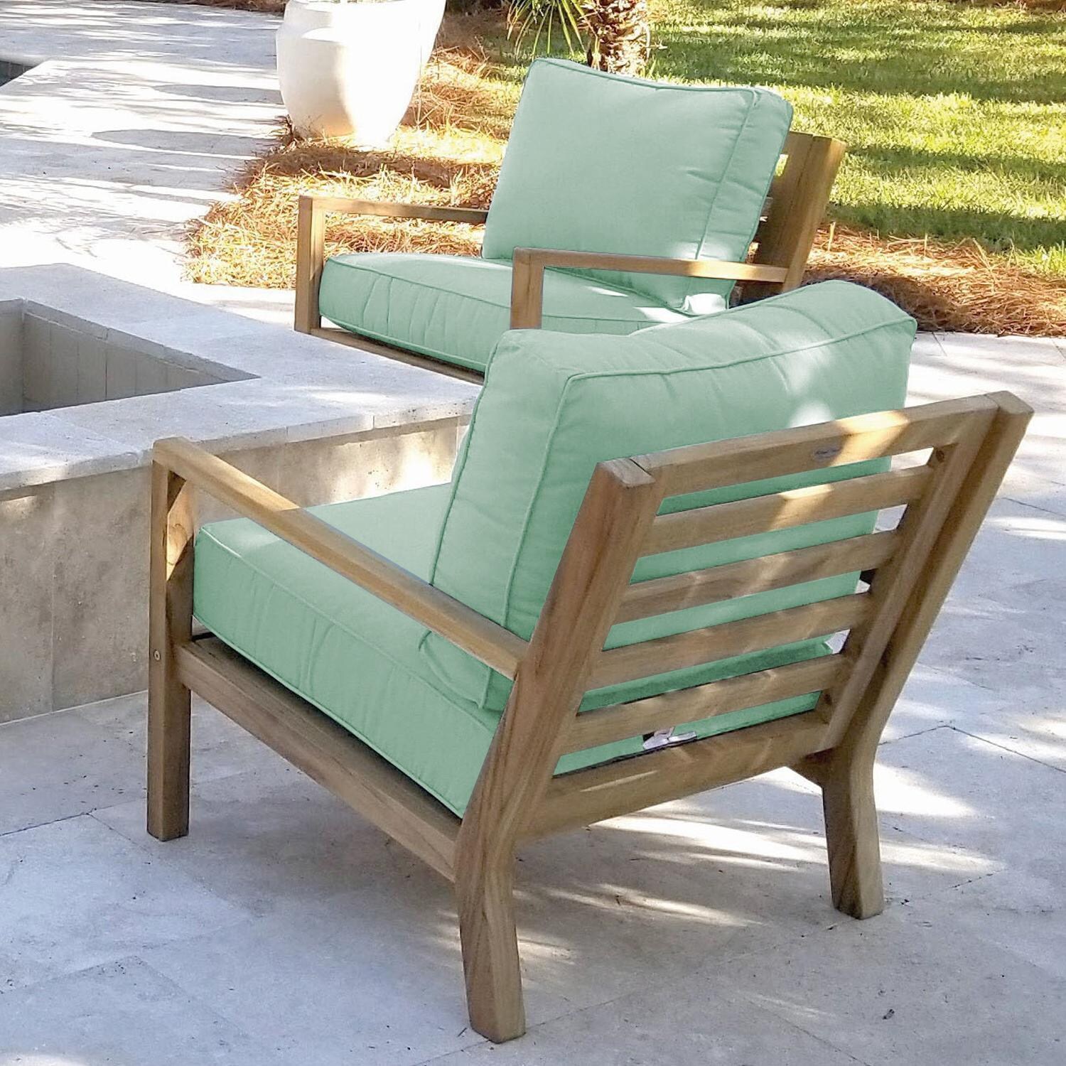 Royal Teak Collection Coastal Teak Patio Club Chair W/ Sunbrella Canvas Navy Cushions - On the Patio - Shown in Sunbrella Canvas Spa Cushions finish - Lifestyle thumbnail