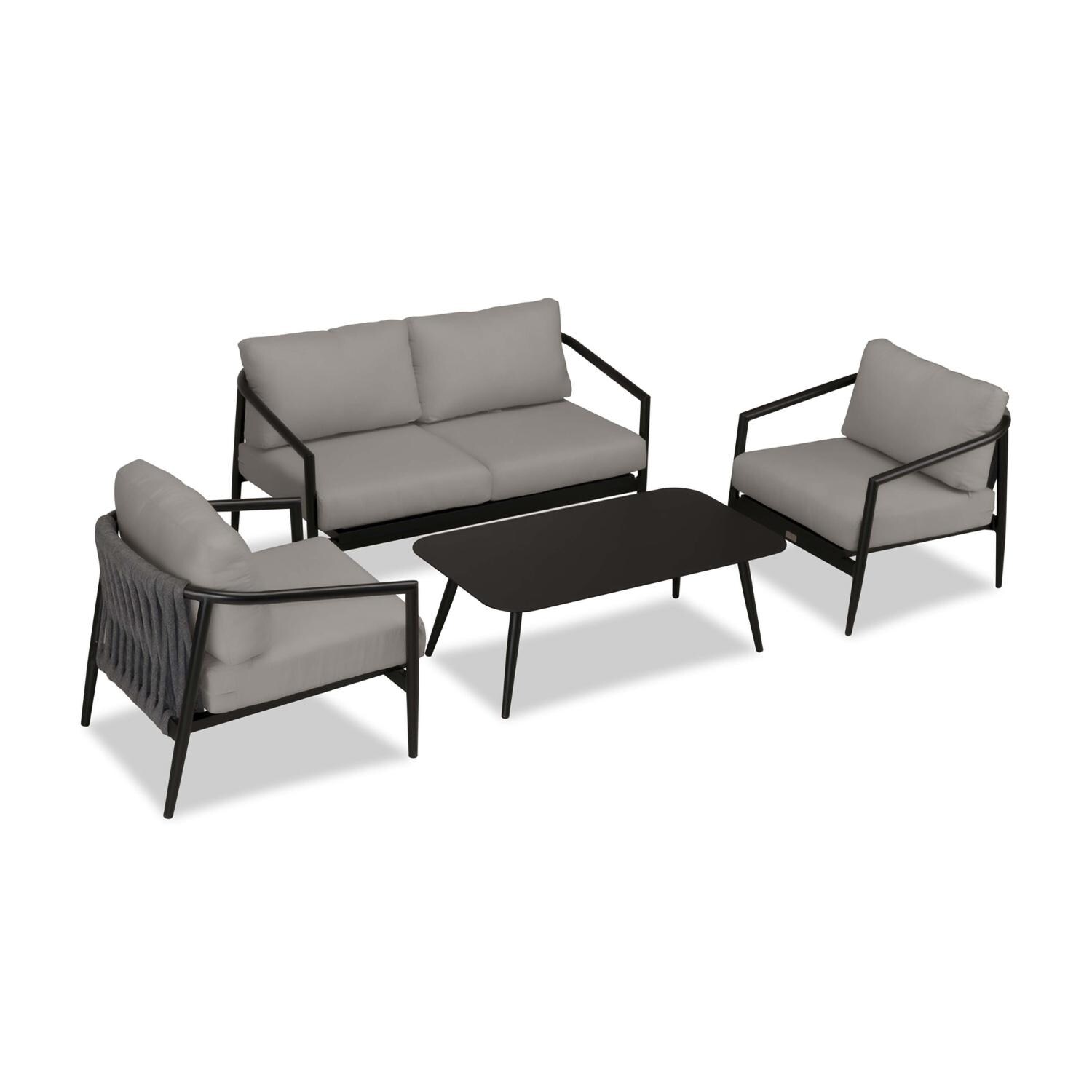 Lakeview Midnight Cove 4 Pc Aluminum Loveseat Seating Set in Black/Carbon/Canvas Charcoal - Top - White Background thumbnail
