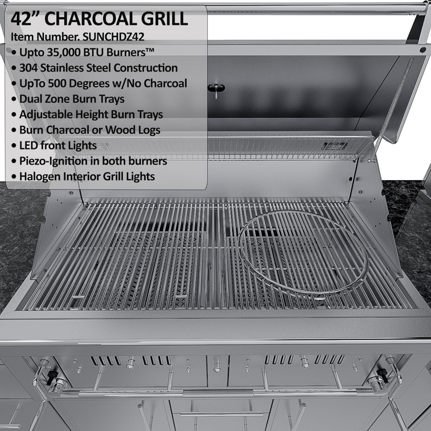 Sunstone Grills SCPBIGTEX21-LP Big-Texan 21 Ft Outdoor Kitchen Island w/ Propane Grill & Side Burner, Sink, Refrigerator, Trash Bin, Door & Drawer - Grill Front - Detail thumbnail