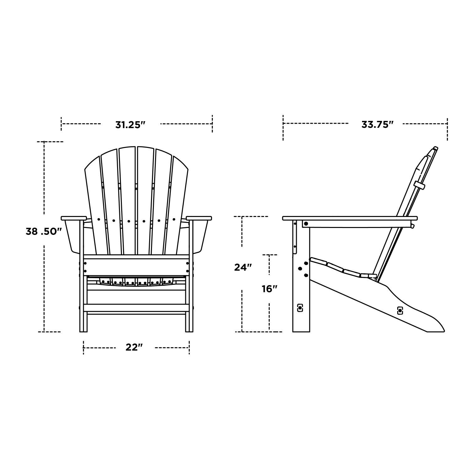 POLYWOOD PWS175-1-BL South Beach Adirondack 3-Piece Set - Chair Dimensions thumbnail