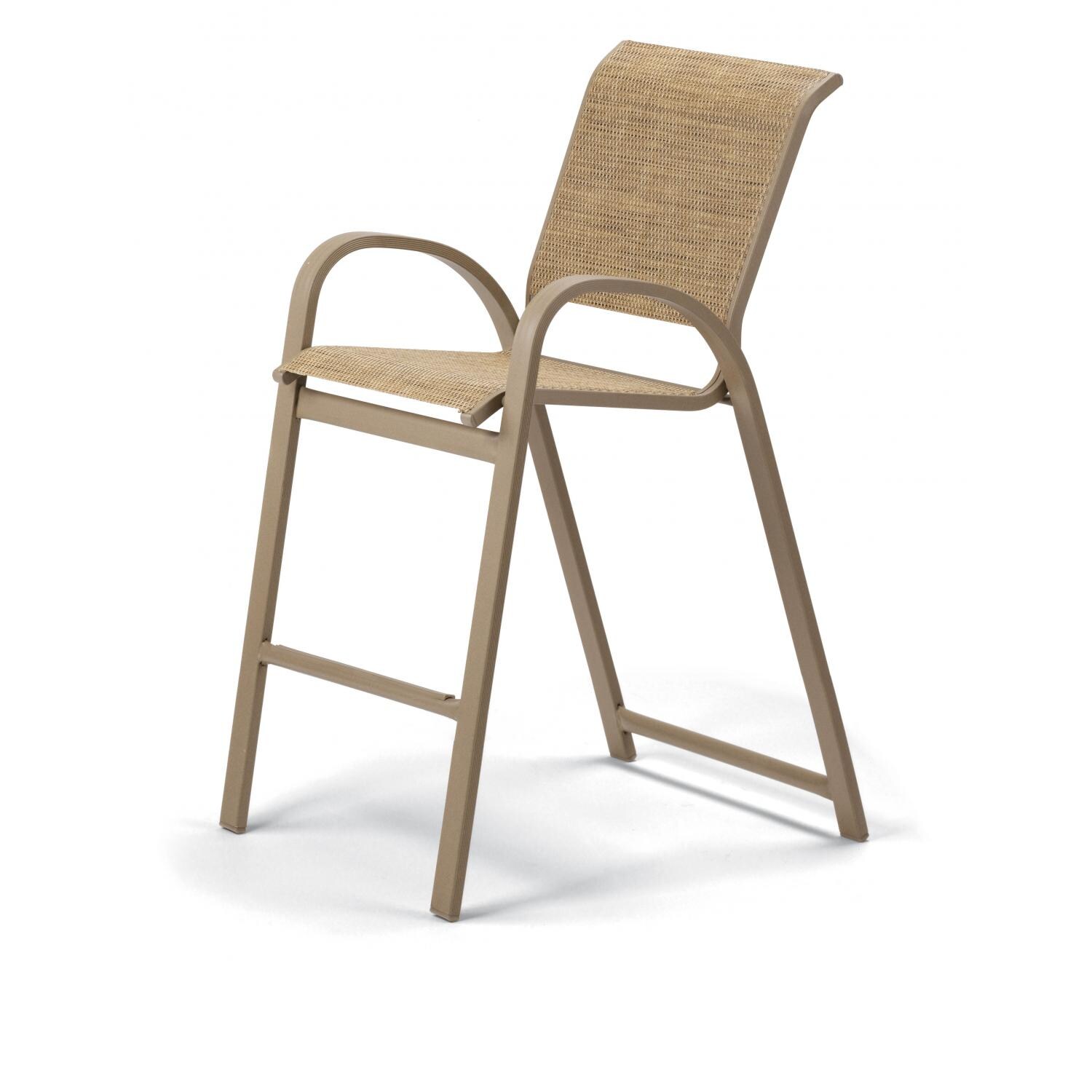 Aruba II Aluminum Outdoor Stacking Bar Stool With Sling Seating By Telescope Casual - Textured Desert/Hickory