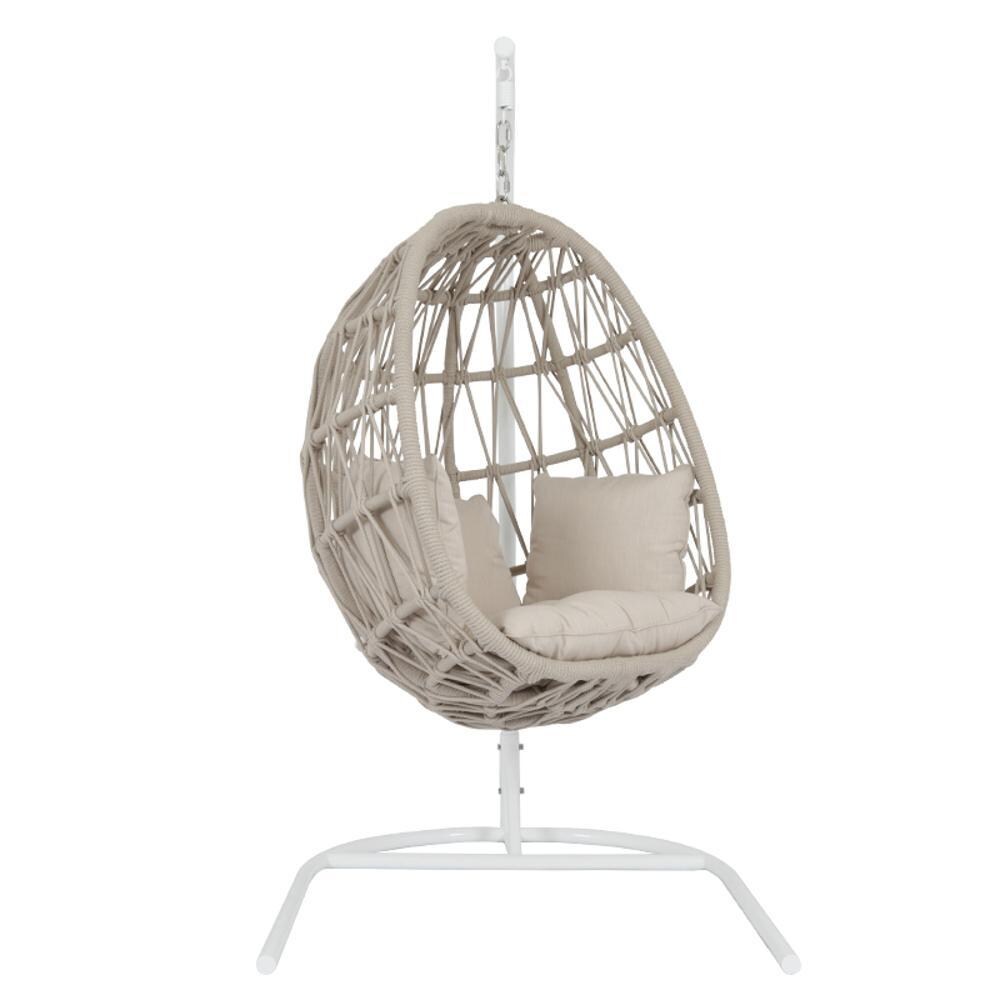 Sunset West - 4301-HC-8353 - Dana Olefin Rope Hanging Patio Club Chair On Stand W/ Sunbrella Linen Canvas Cushions - Angled View thumbnail