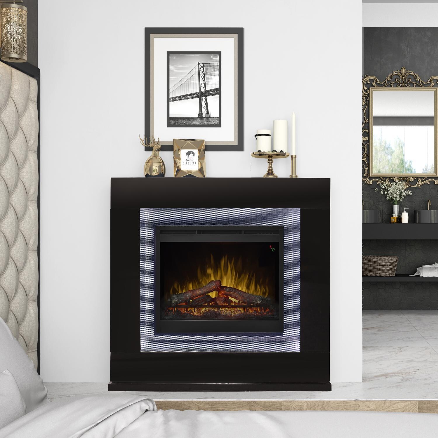 Dimplex Lukas 48-Inch Electric Fireplace Mantel - Inner-Glow Logs - Gloss Black - GDS26L5-1675B